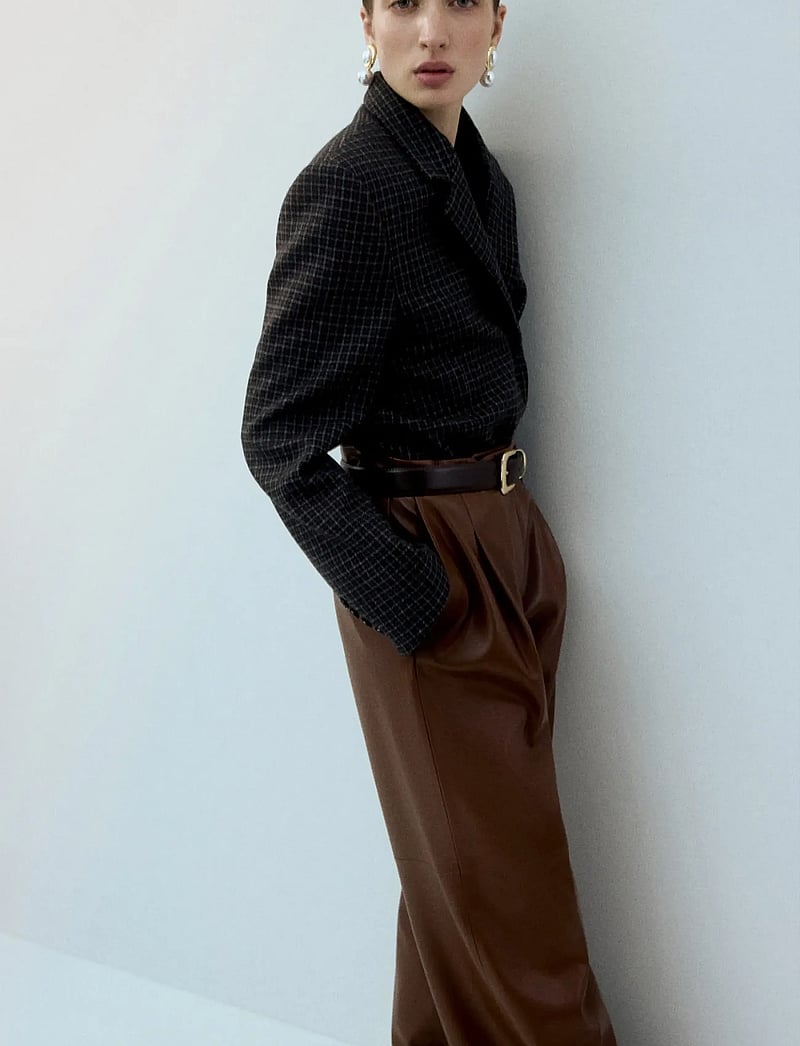 Mango - Wide leg faux-leather trousers - lederhosen - medium brown - 0