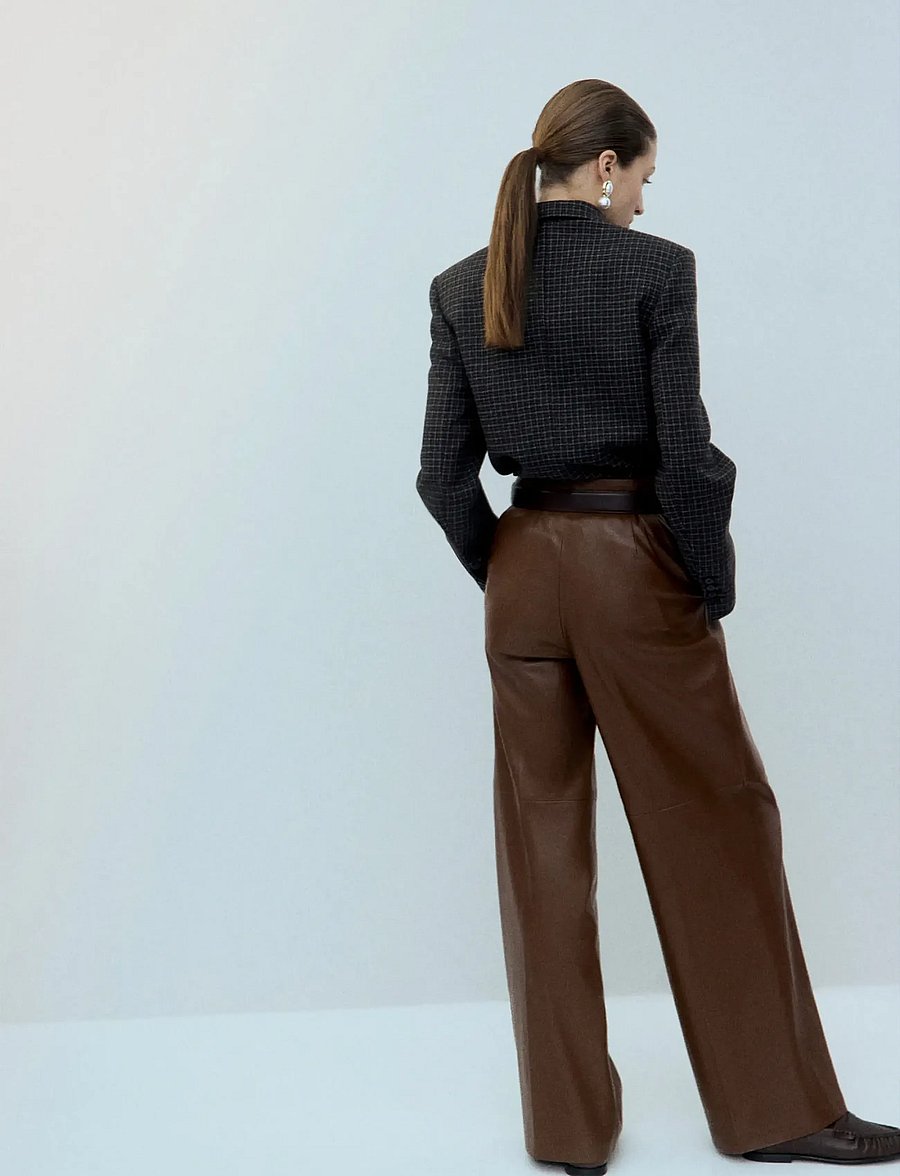 Mango - Wide leg faux-leather trousers - læderbukser - medium brown - 2