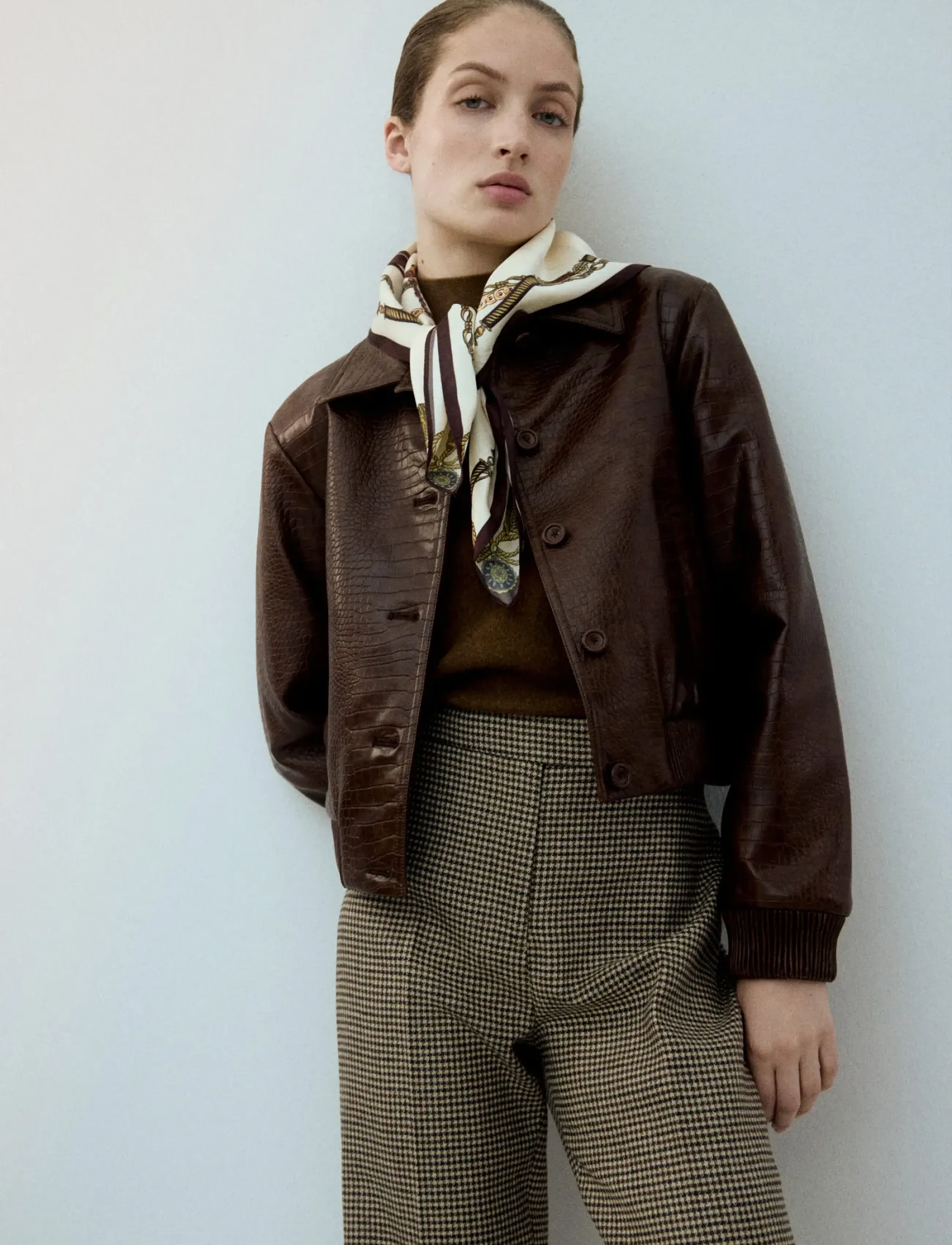 Mango Houndstooth wool-blend trousers - Kläder - MEDIUM BROWN / brown