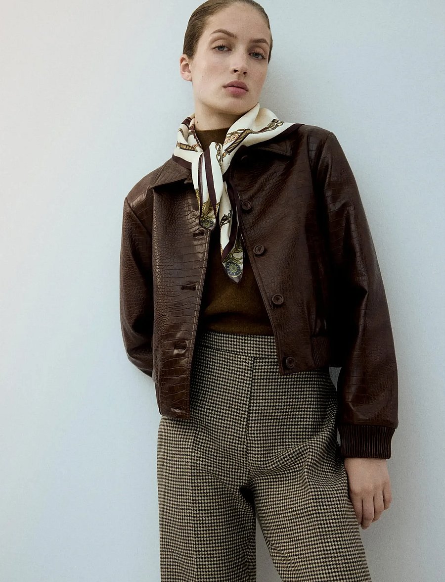 Mango - Houndstooth wool-blend trousers - flare bukser - medium brown - 0