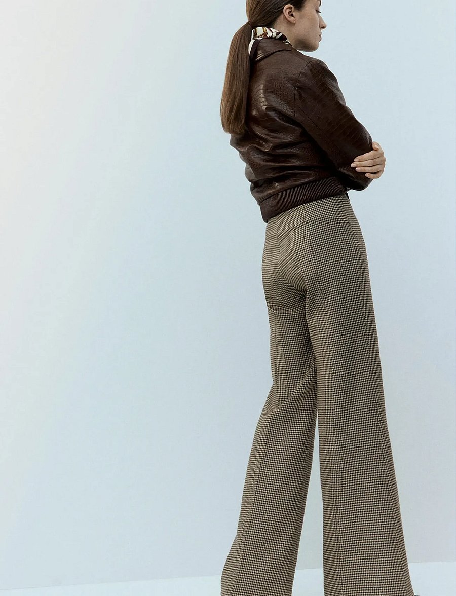 Mango - Houndstooth wool-blend trousers - flare bukser - medium brown - 2