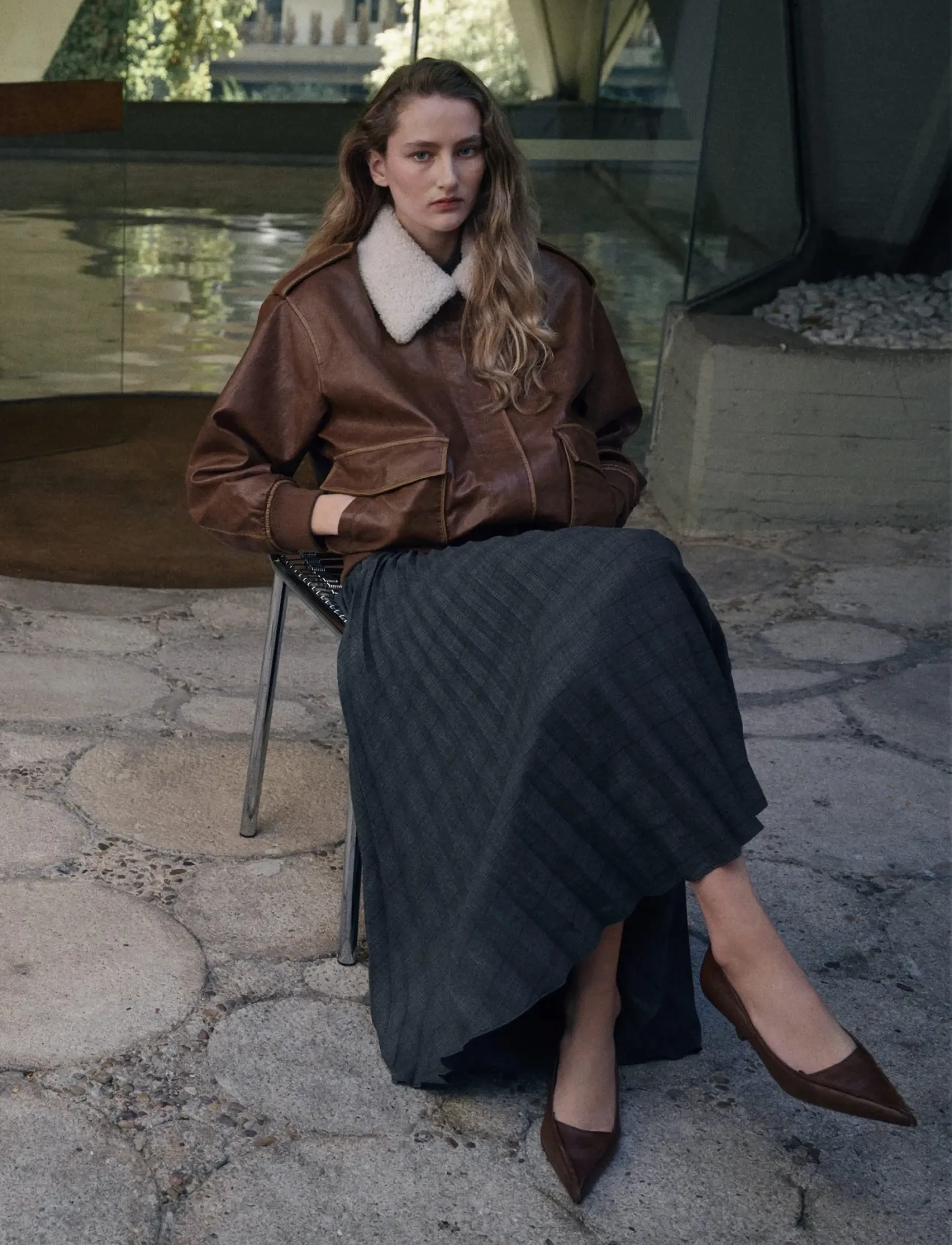 Mango Checked pleated skirt - Faltenröcke - GREY / grey