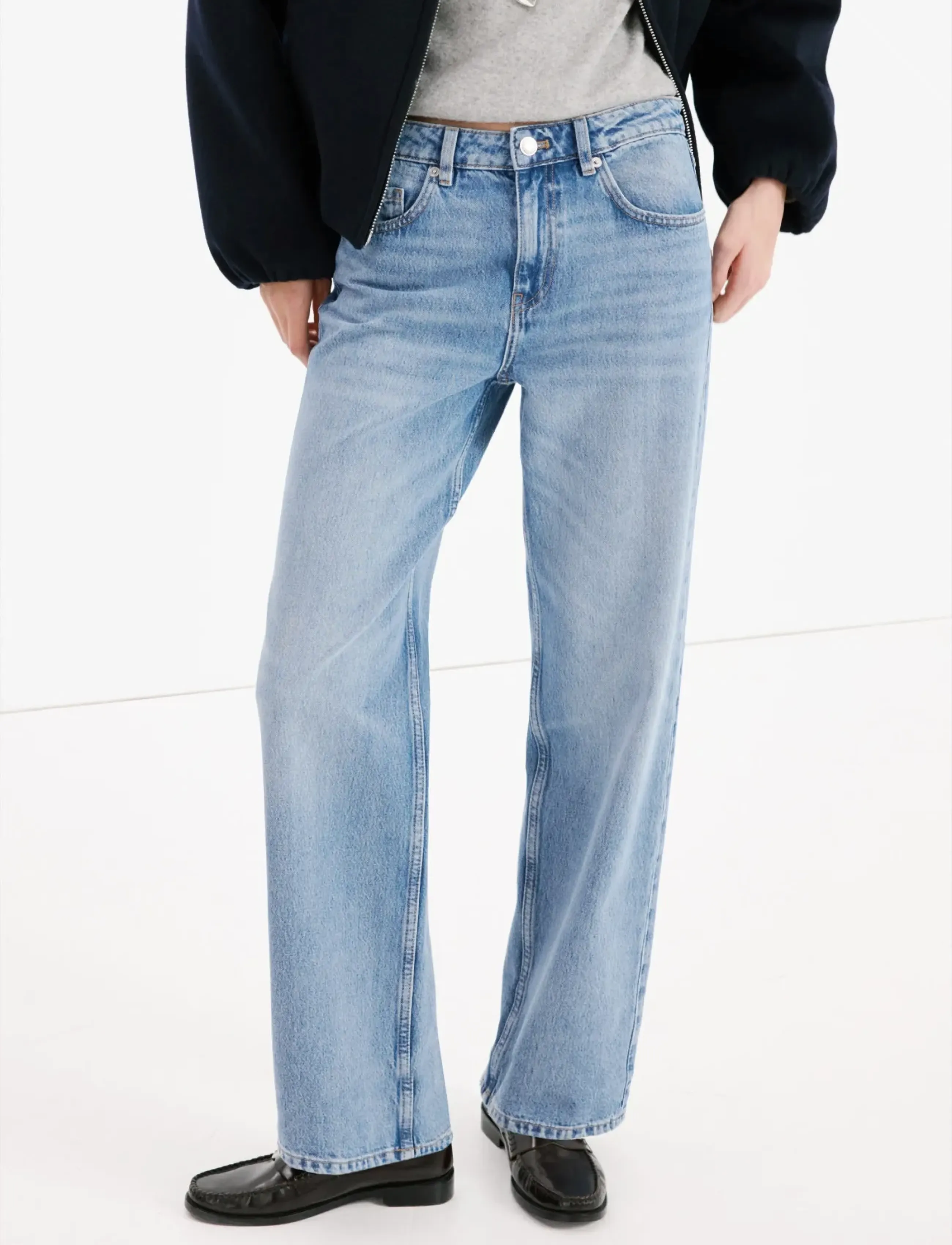 Mango Straight low-waist jeans - Brede jeans - OPEN BLUE / blue