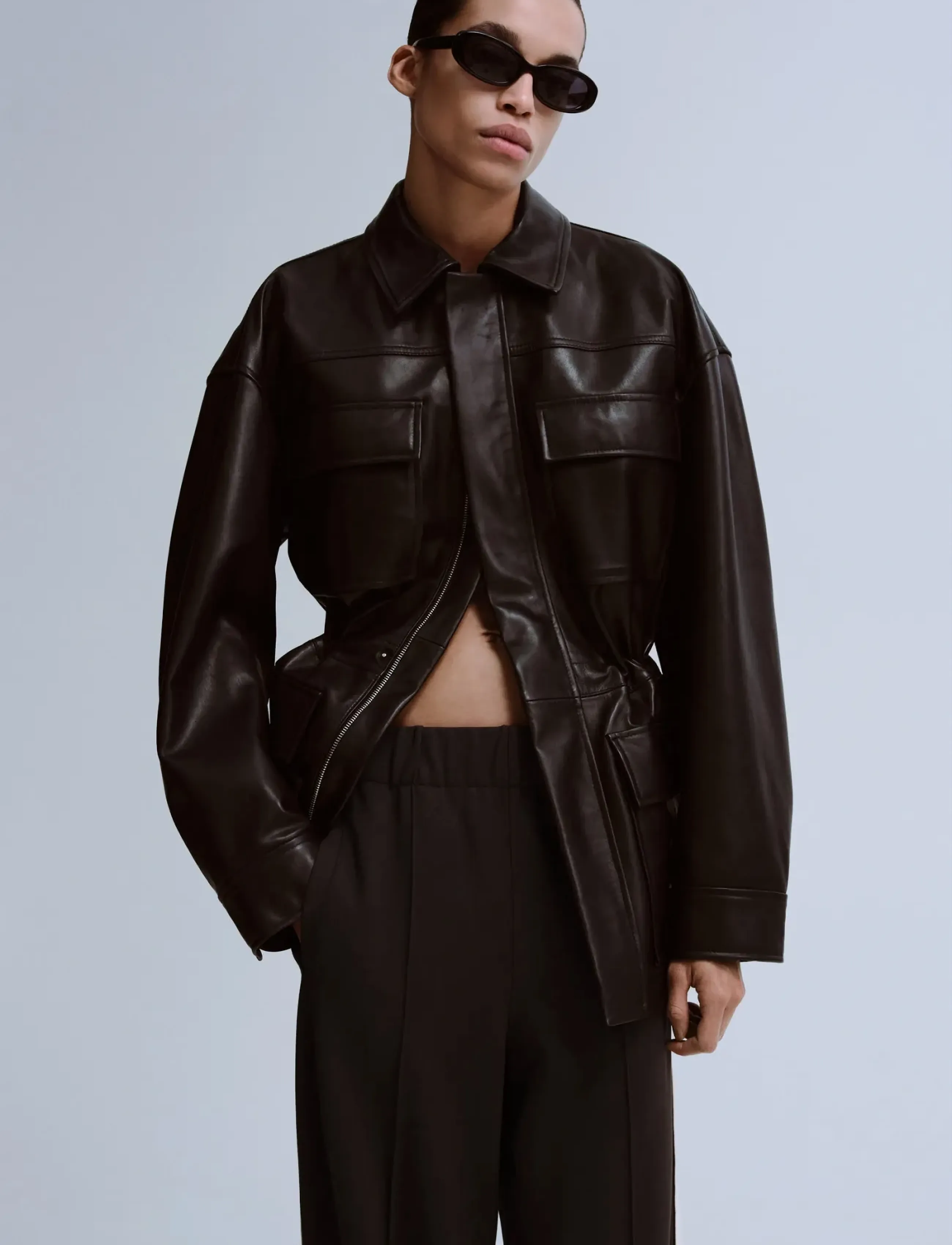 Mango Contrast stripe straight trousers - Mango - BROWN / brown