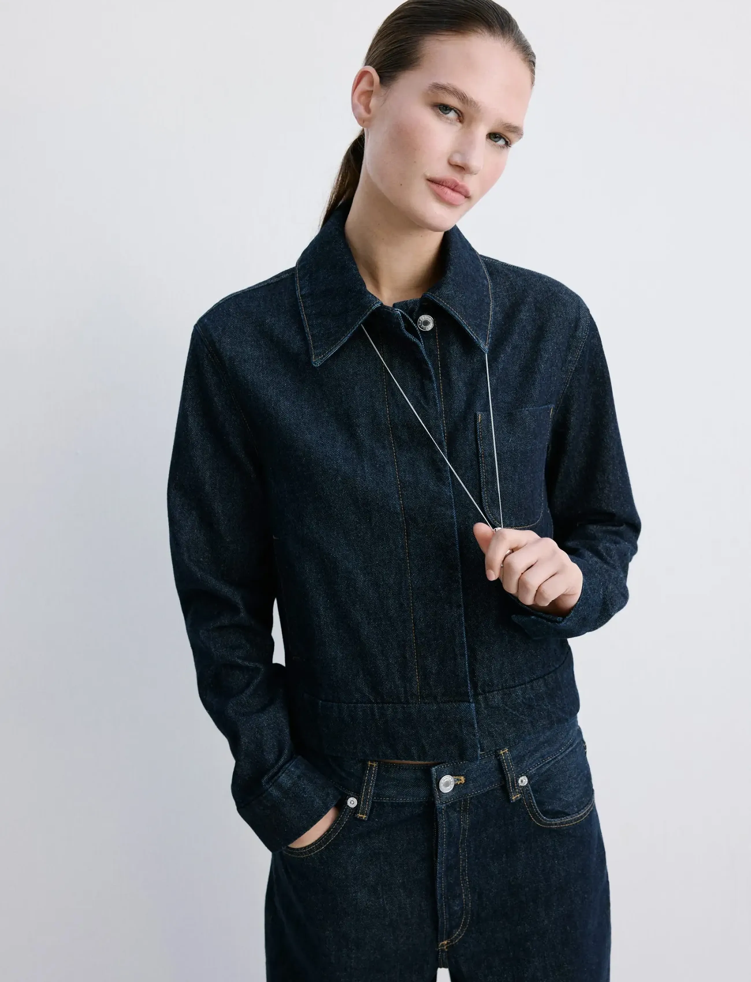 Mango Fitted Denim Jacket With Pockets, S, Jackets, Marineblau - Denim, Frauen