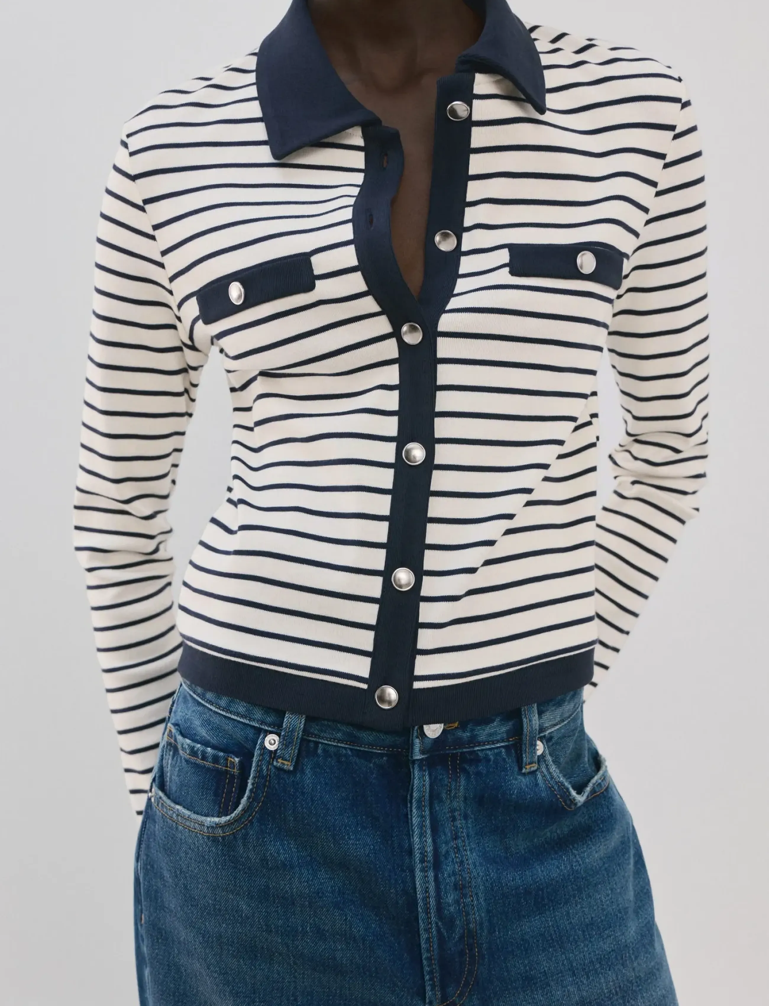 Mango Striped Cardigan With Jewel Buttons, S, Navy, Strik > Cardigans, Dame