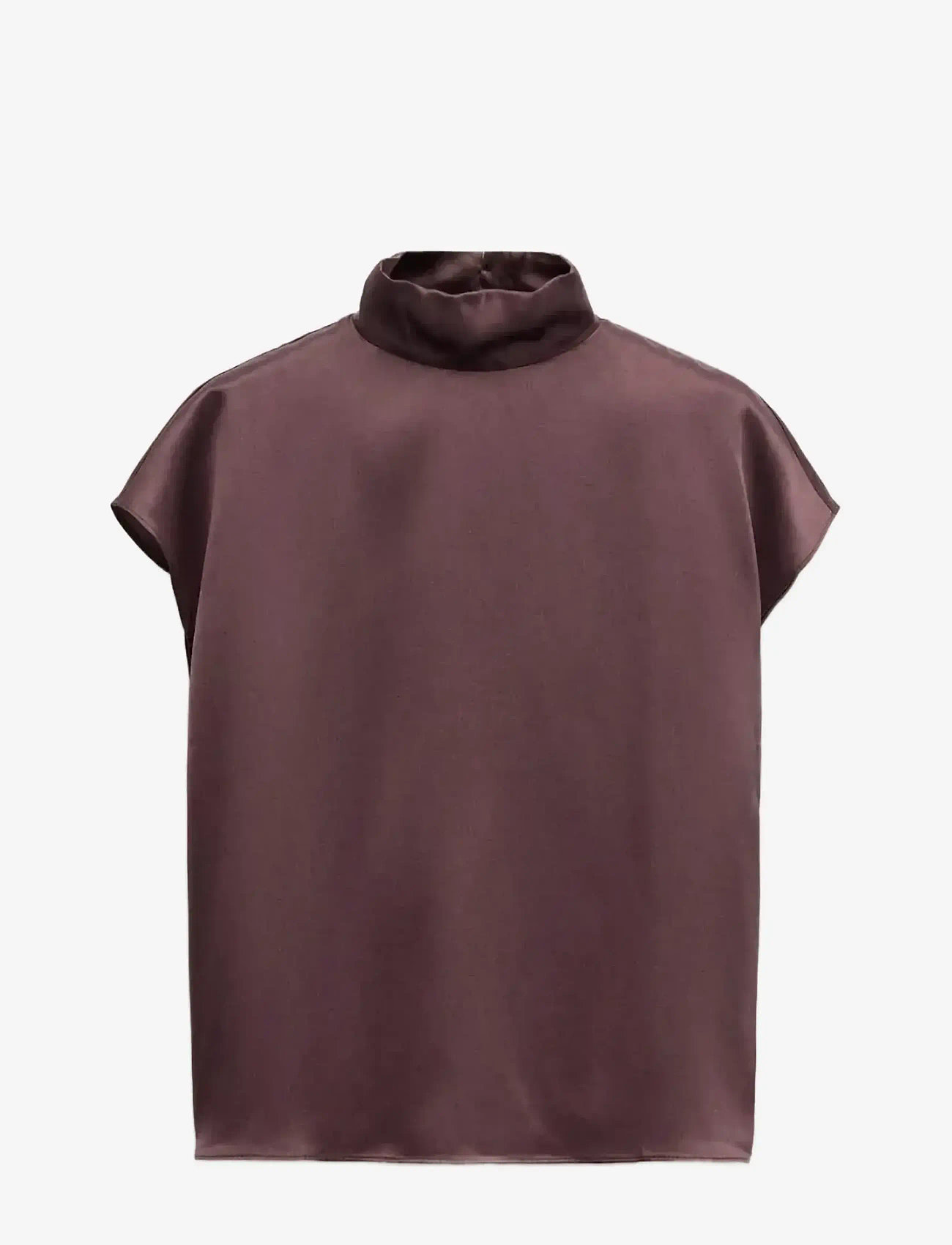 Mango - 100% satin silk blouse - kortärmade blusar - dark red - 1