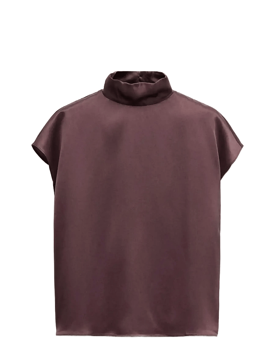 Mango - 100% satin silk blouse - kortærmede bluser - dark red - 1