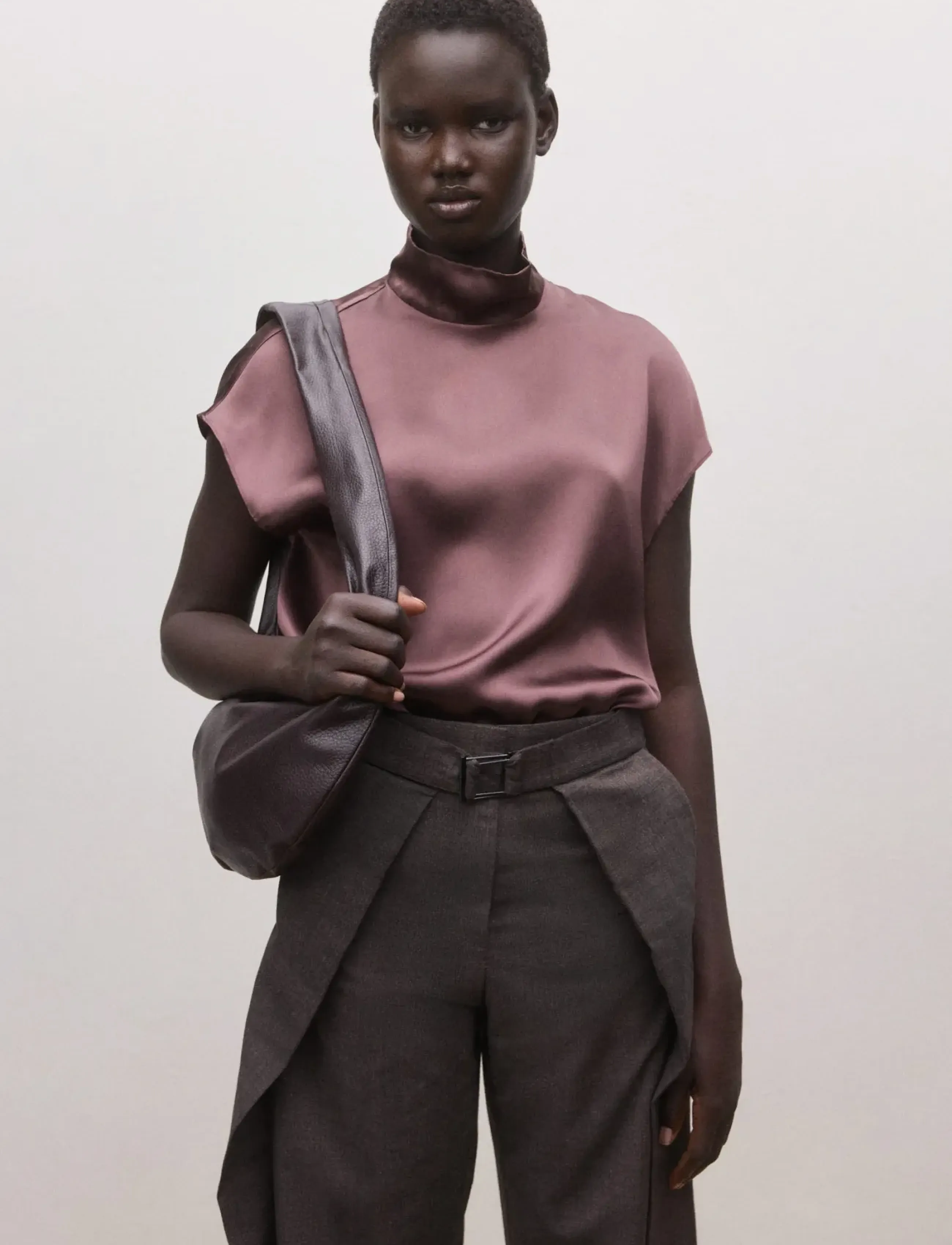 Mango 100% satin silk blouse - Puserot - DARK RED / burgundy