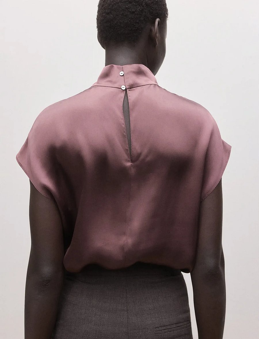 Mango - 100% satin silk blouse - kortærmede bluser - dark red - 2
