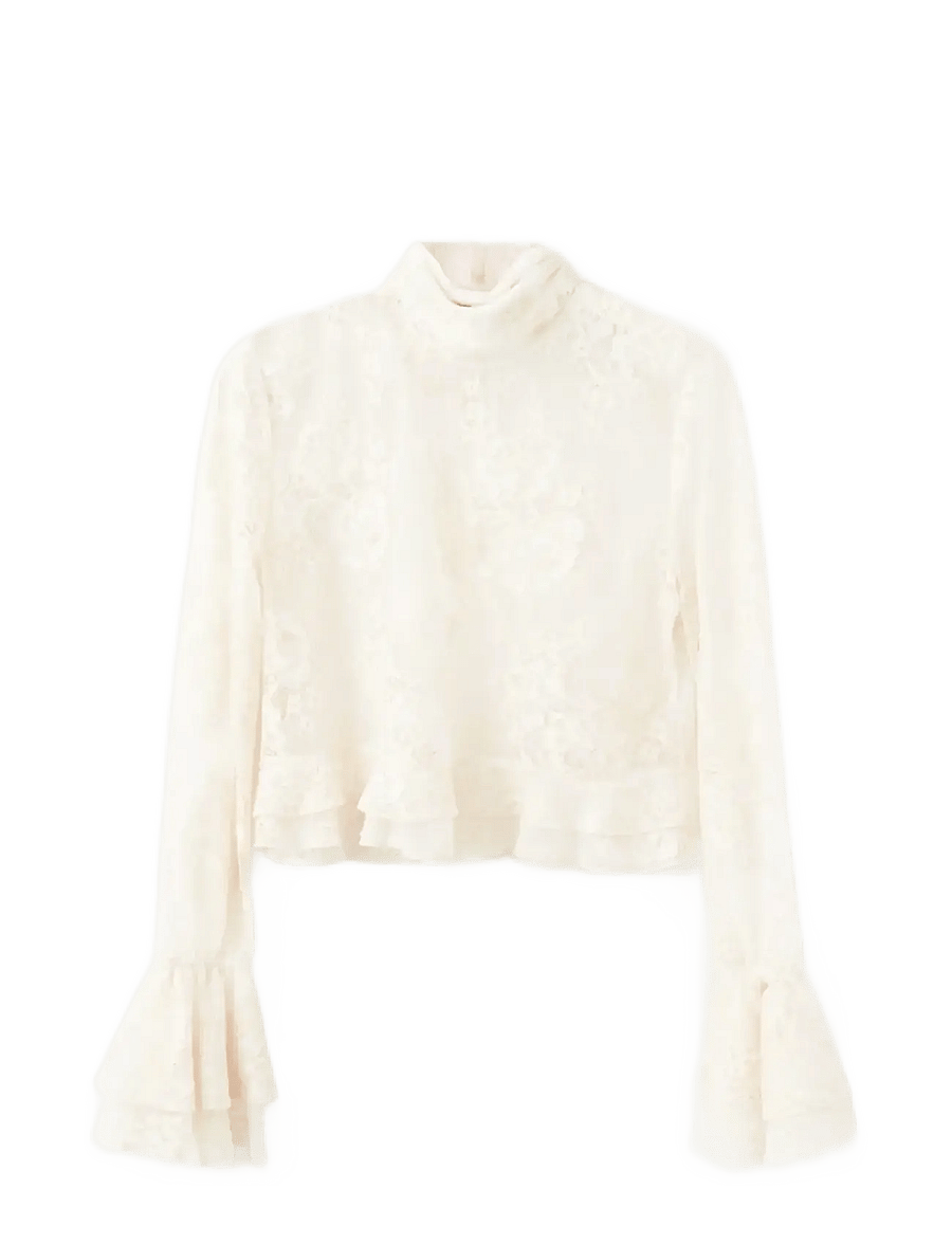 Mango - Ruffled embroidered blouse - pitkähihaiset puserot - light beige - 1