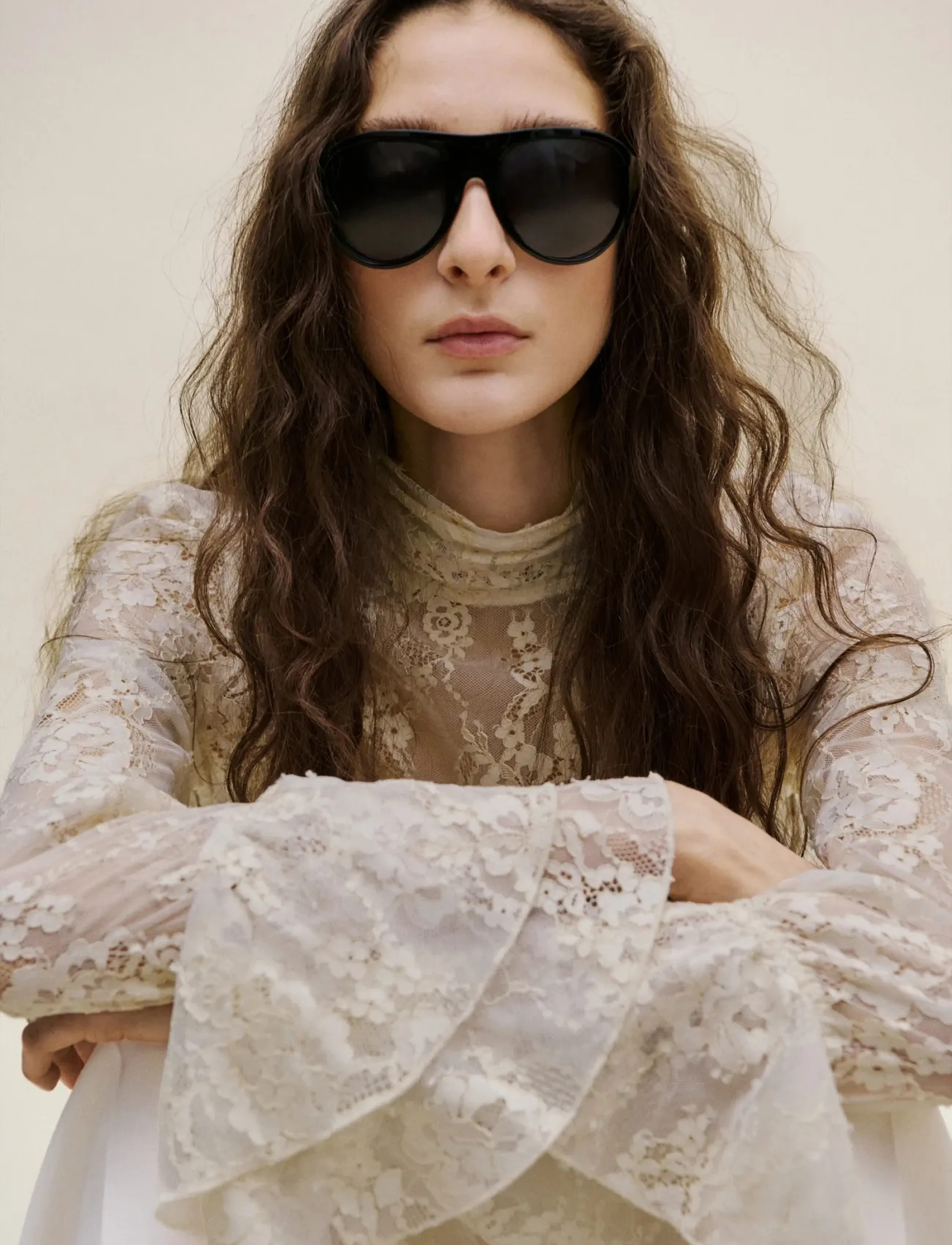 Mango Ruffled Embroidered Blouse, S, Cream, Bluser > Langærmede, Dame