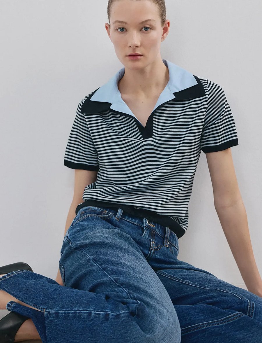 Mango - Knitted jumper with combined collar - pullover - navy - 0
