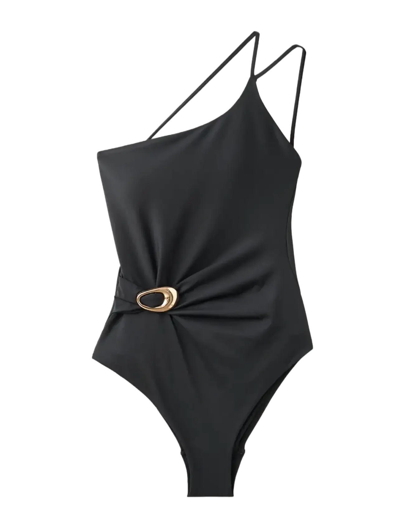 Mango Asymmetrical swimsuit with gathered detail - Badeanzüge - BLACK / black