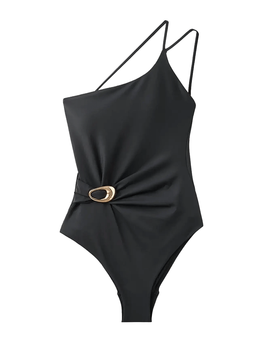Mango - Asymmetrical swimsuit with gathered detail - badedragter - black - 1