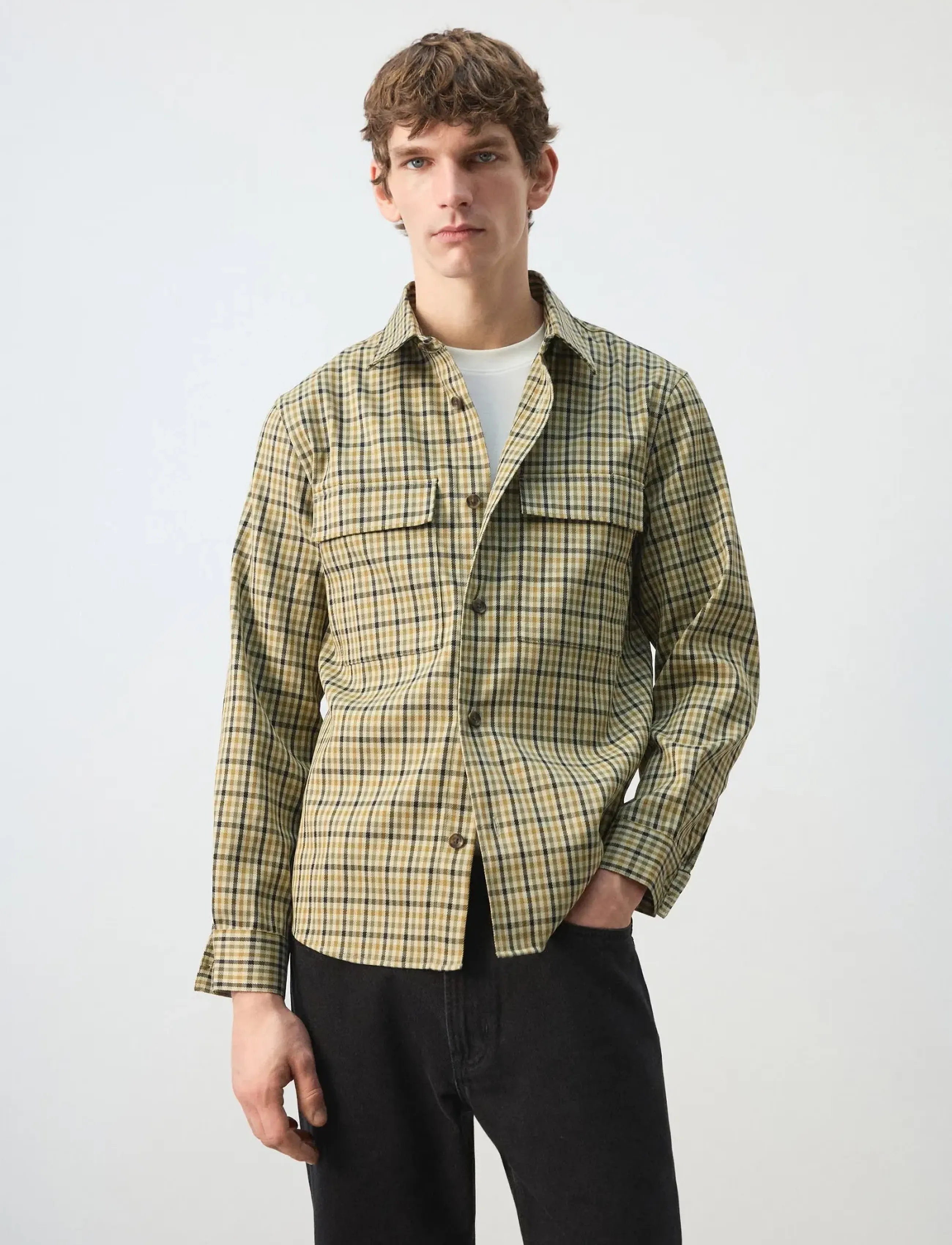 Mango Checked Jacket With Button Print, Mænd, Ternet Overshirt, Kakigrøn, Str: S