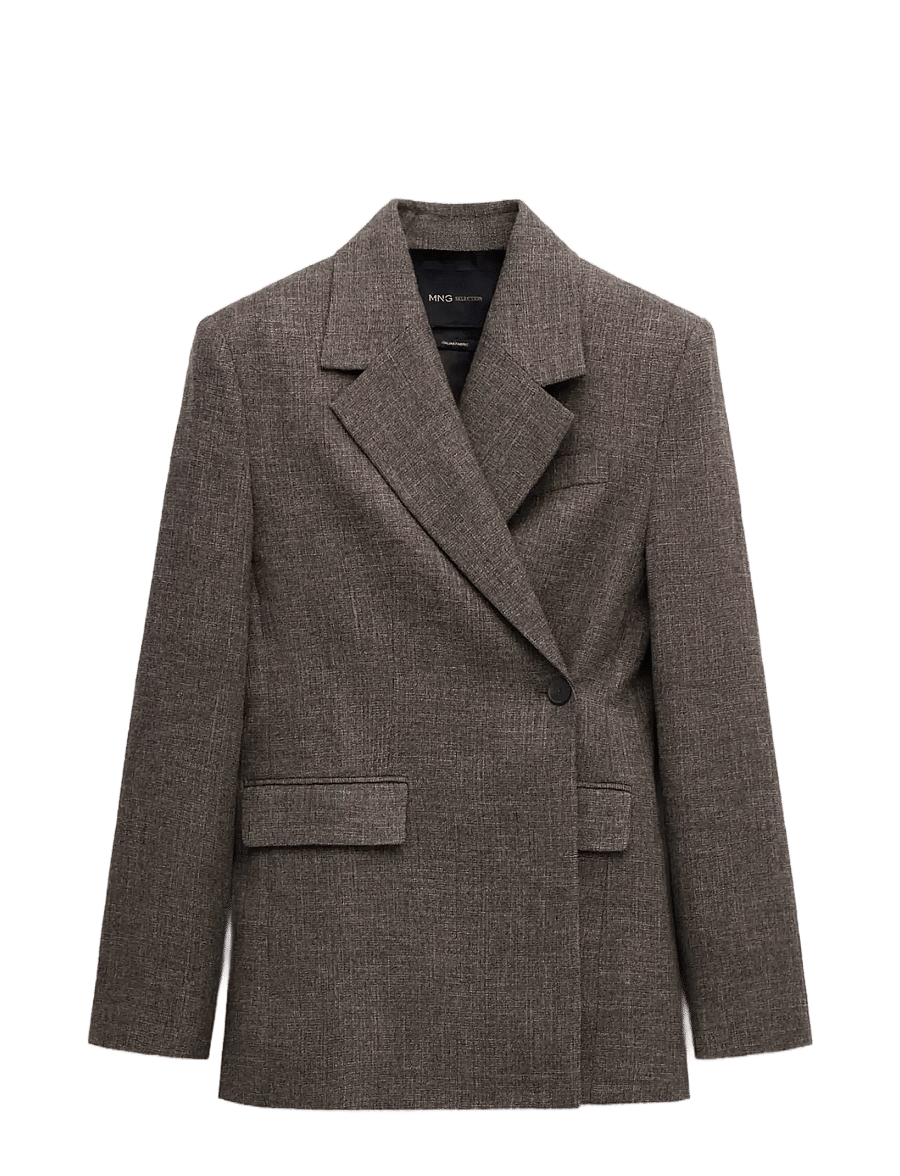 Mango - Herringbone double-breasted suit blazer - dubbelknäppta kavajer - dark brown - 1