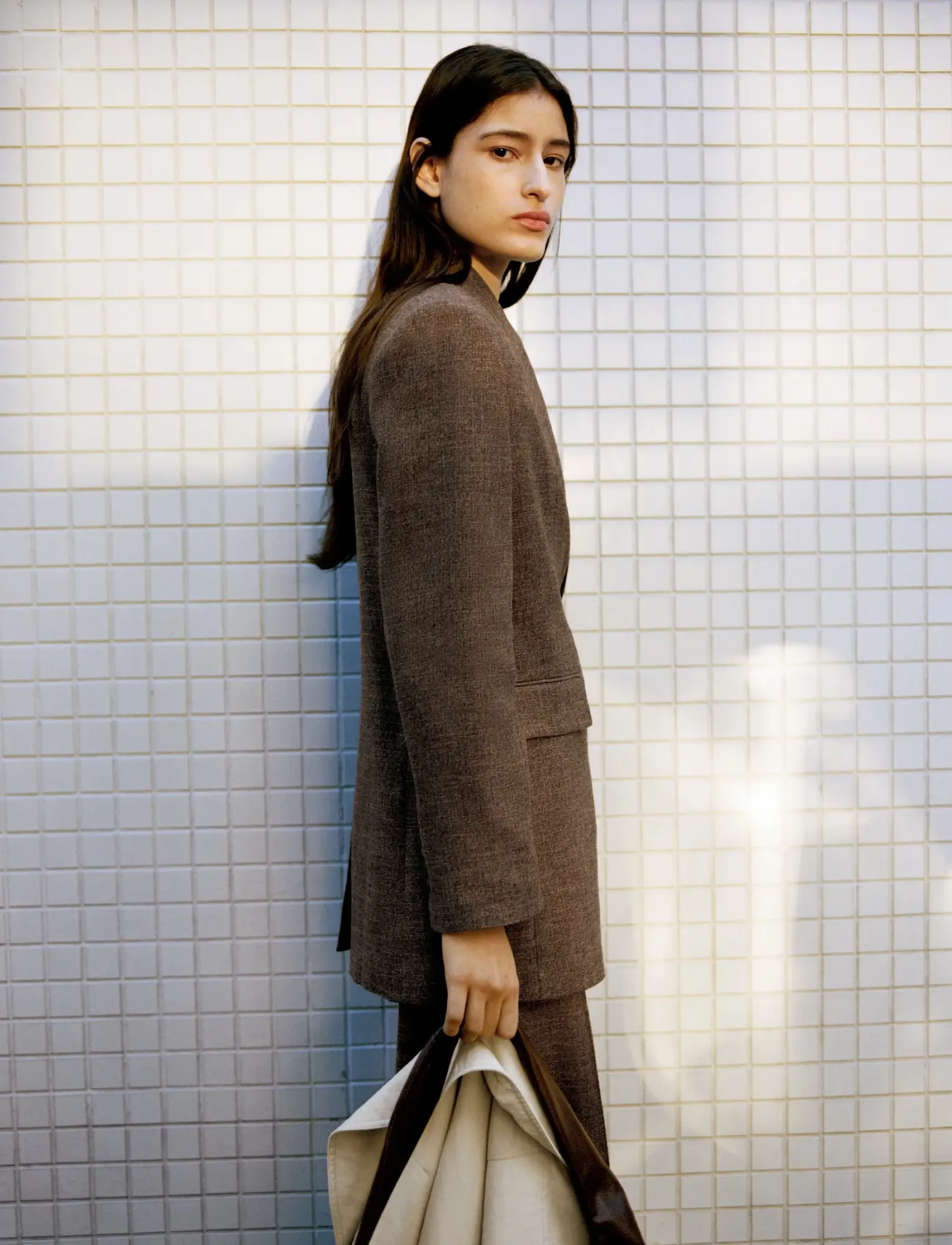 Mango Herringbone double-breasted suit blazer - Mango - DARK BROWN / black