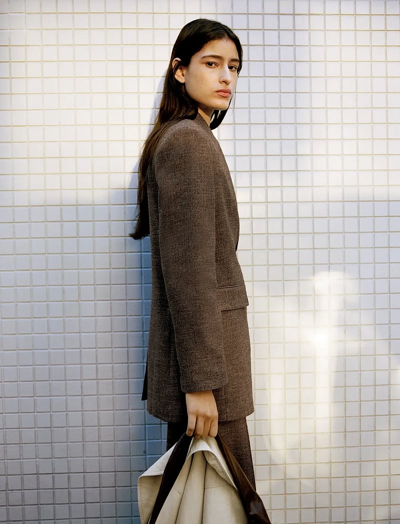 Mango - Herringbone double-breasted suit blazer - zweireihige blazer - dark brown - 0