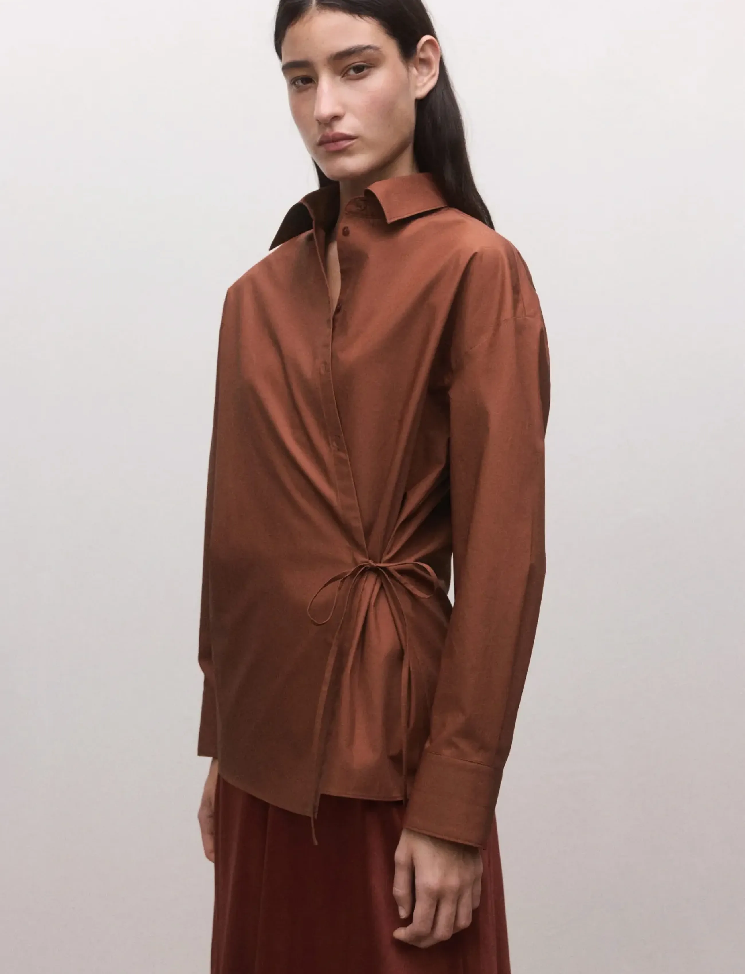 Mango Cotton Cross Shirt, S, Brown, Skjorter > Langærmede, Dame