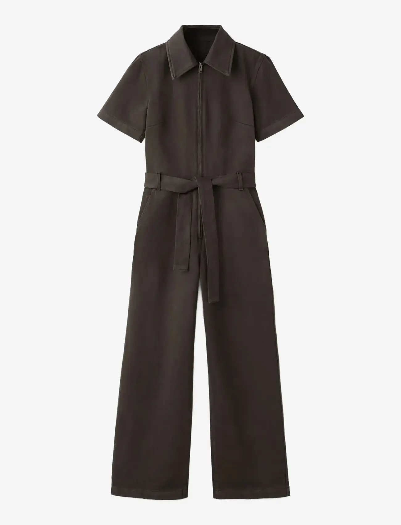 Mango - Zip denim jumpsuit - jumpsuits - dark brown - 1