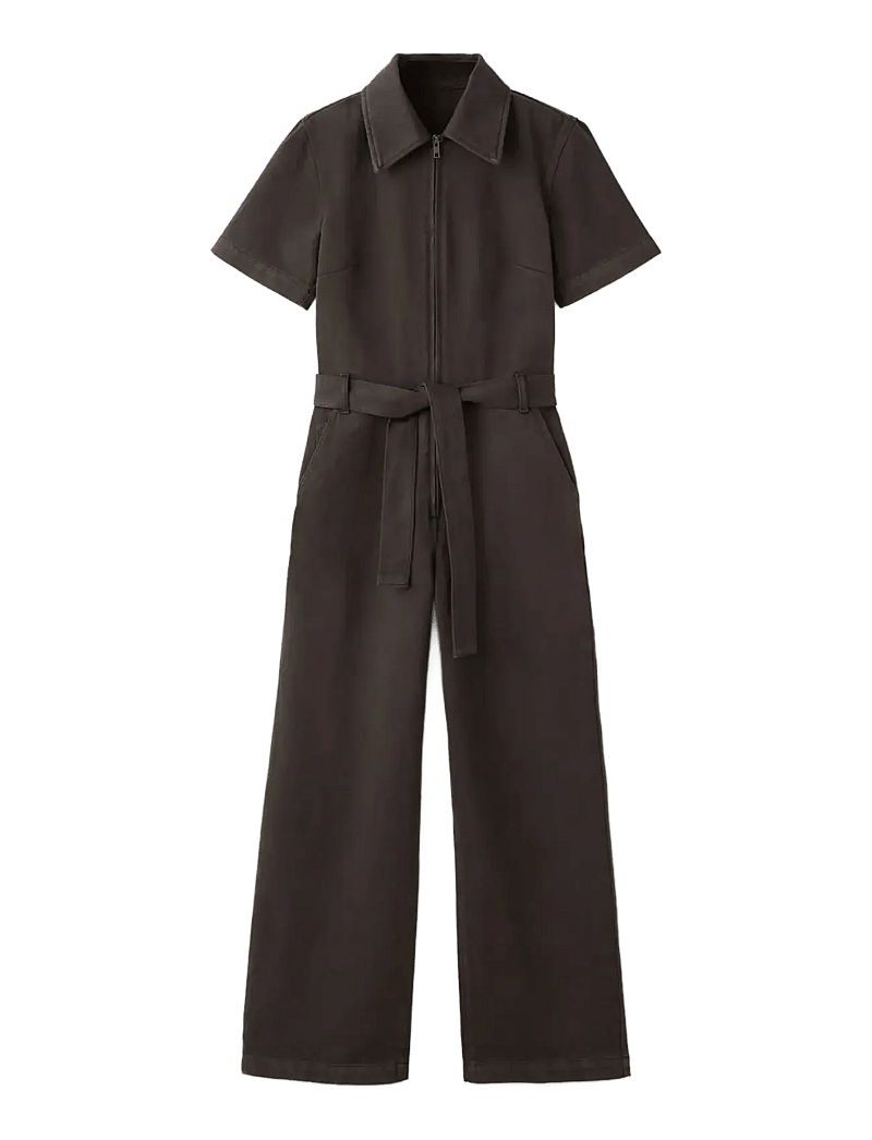 Mango - Zip denim jumpsuit - jumpsuits - dark brown - 1
