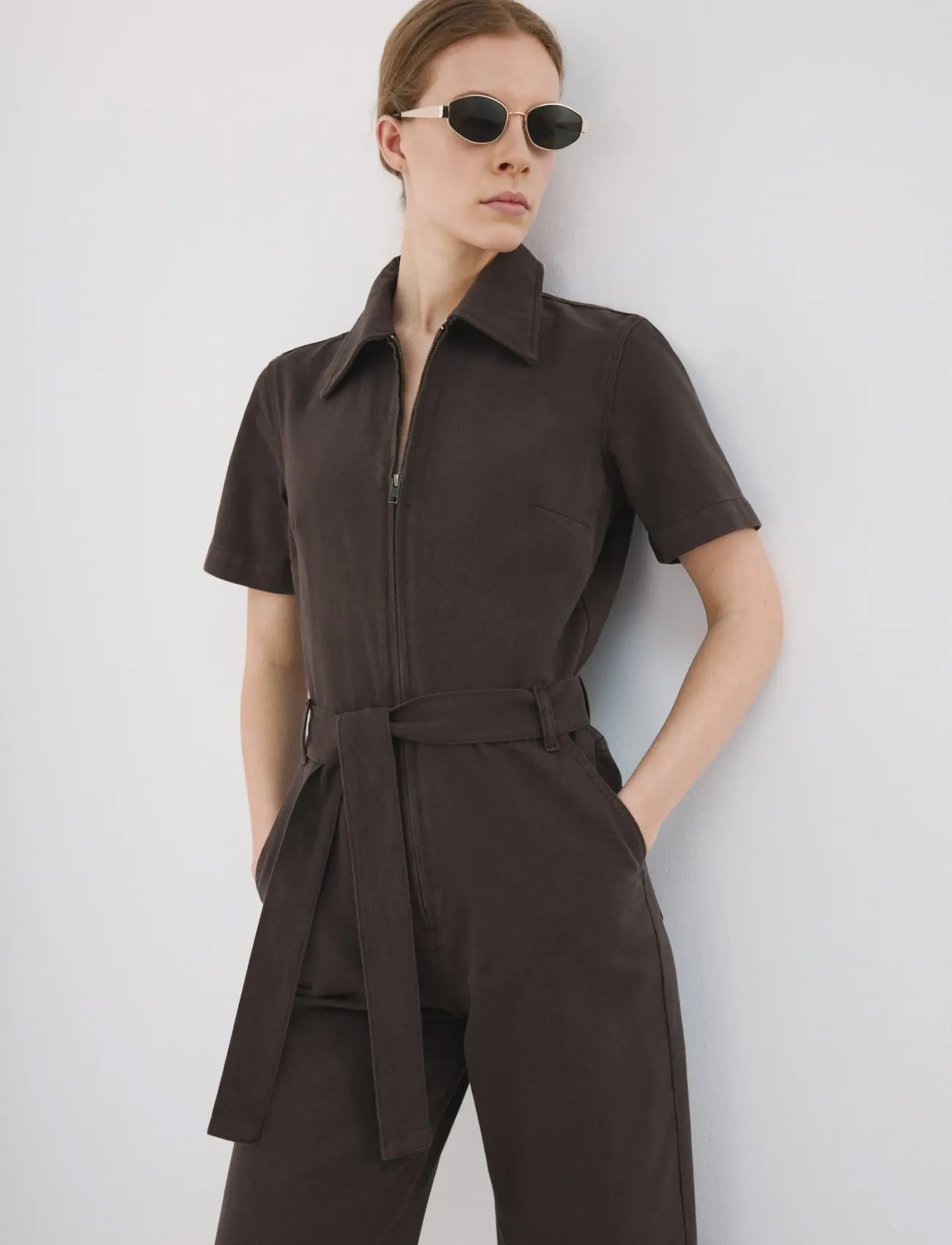 Mango Zip Denim Jumpsuit, S, Brown, Underdele > Jumpsuits, Dame