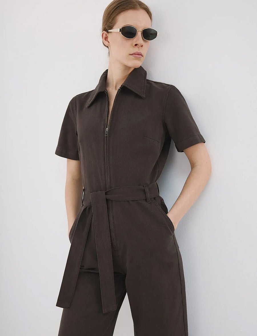 Mango - Zip denim jumpsuit - haalarit - dark brown - 0