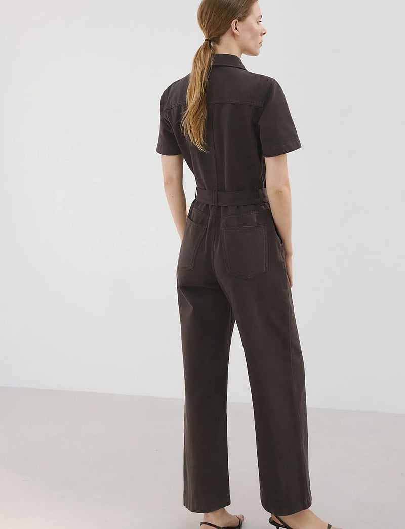 Mango - Zip denim jumpsuit - jumpsuits - dark brown - 2