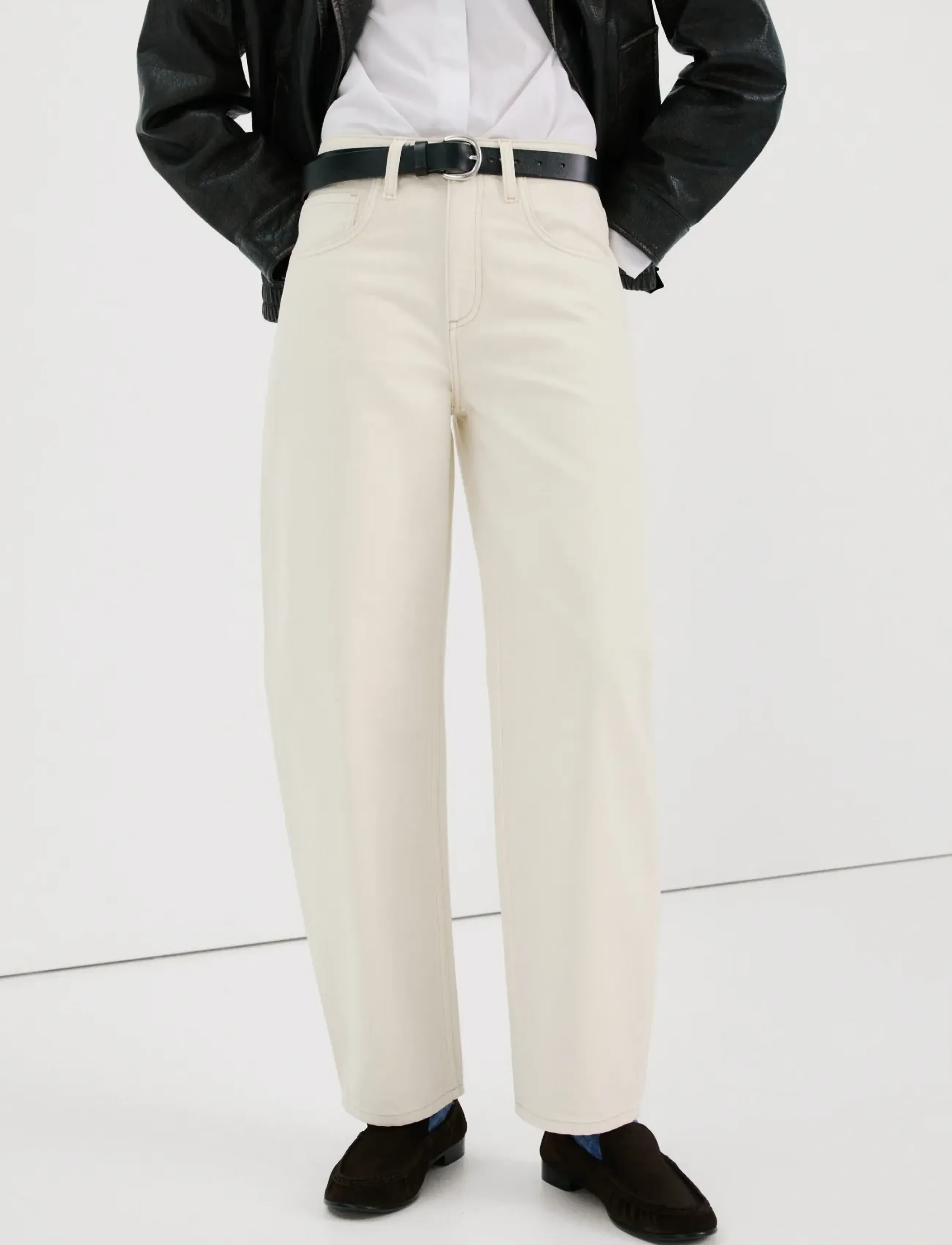 Mango High-Waisted Barrel Jeans, 34, Cream, Jeans > Barrel Jeans, Dame