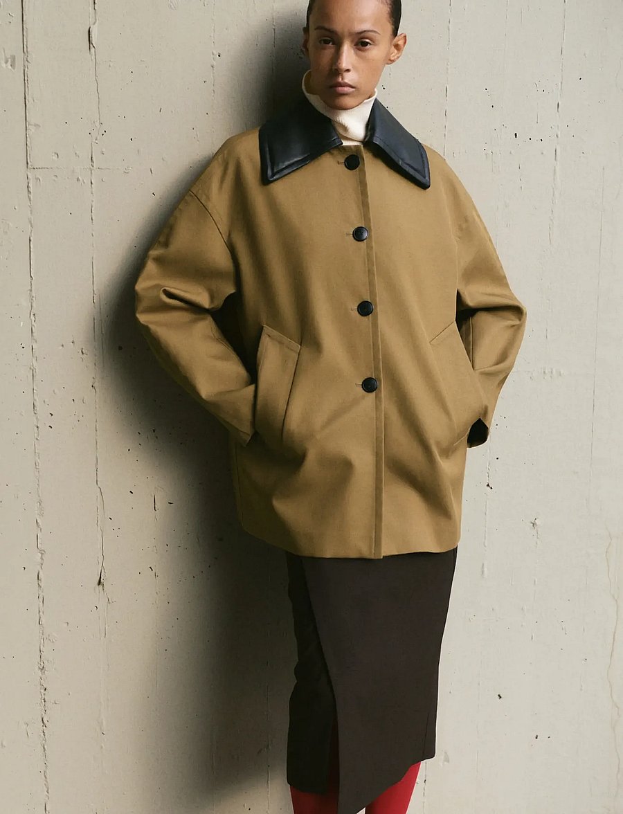 Mango - Faux leather effect trench coat - trenchcoats - medium brown - 0