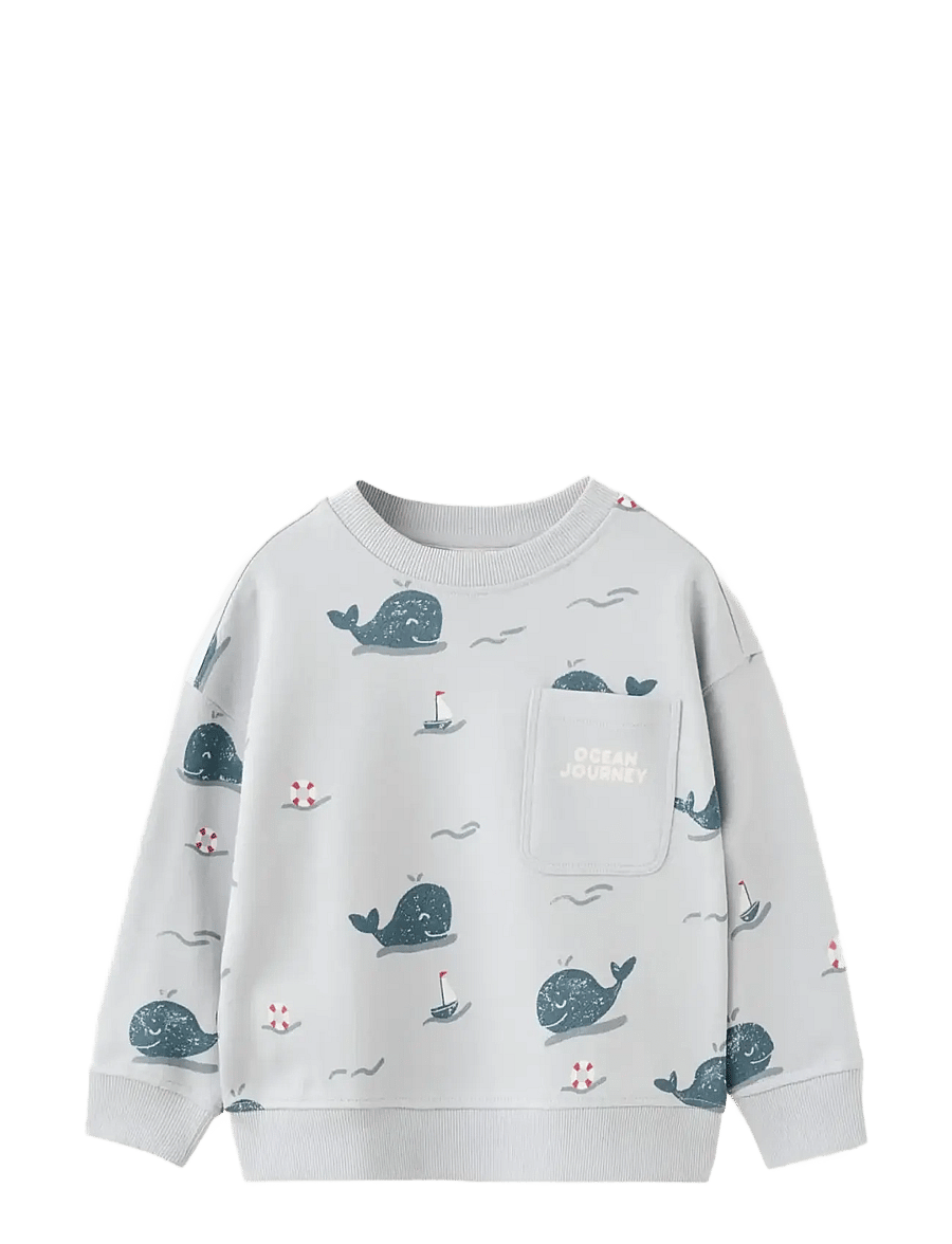 Mango - Printed sweatshirt with pocket - sweatshirts - lt-pastel blue - 0