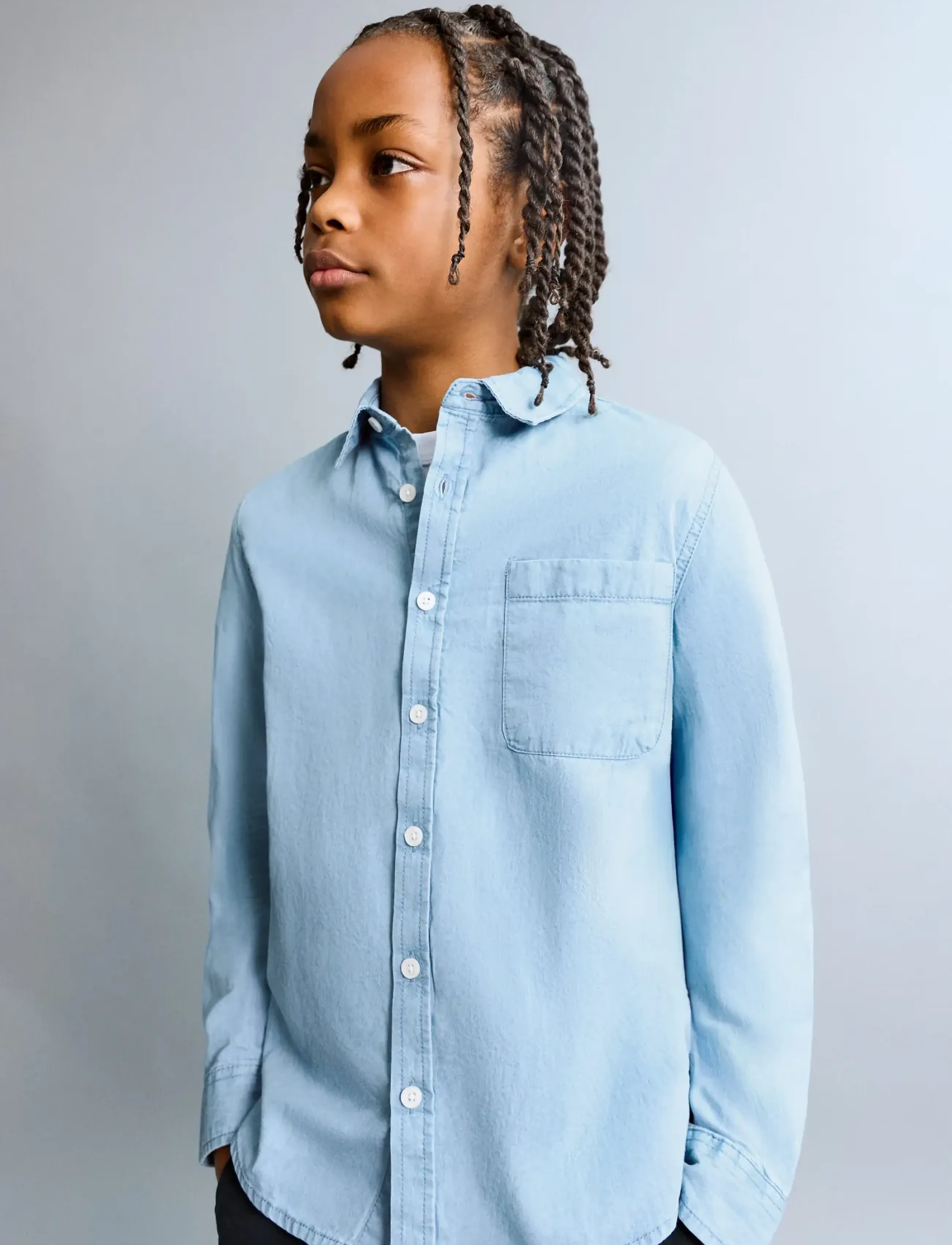 Mango Cotton Denim Shirt, 146, Blue, Skjorter > Langærmede Shirts, Børn
