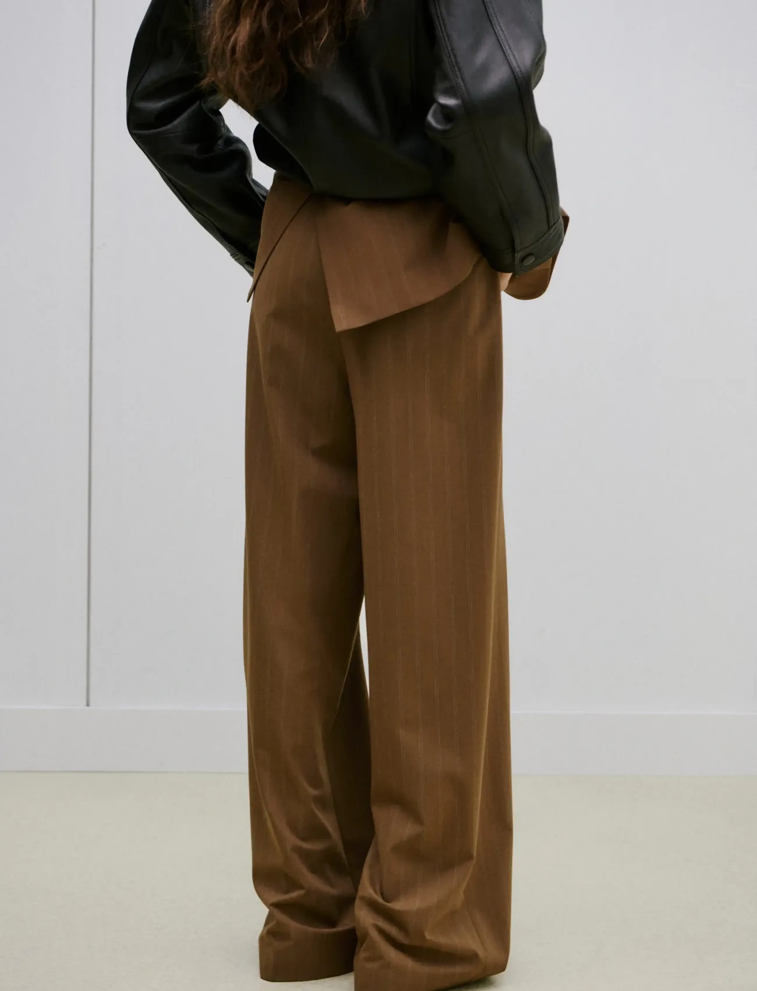 Mango Pinstripe Suit Trousers, 38, Brown, Bukser > Brede Ben, Dame