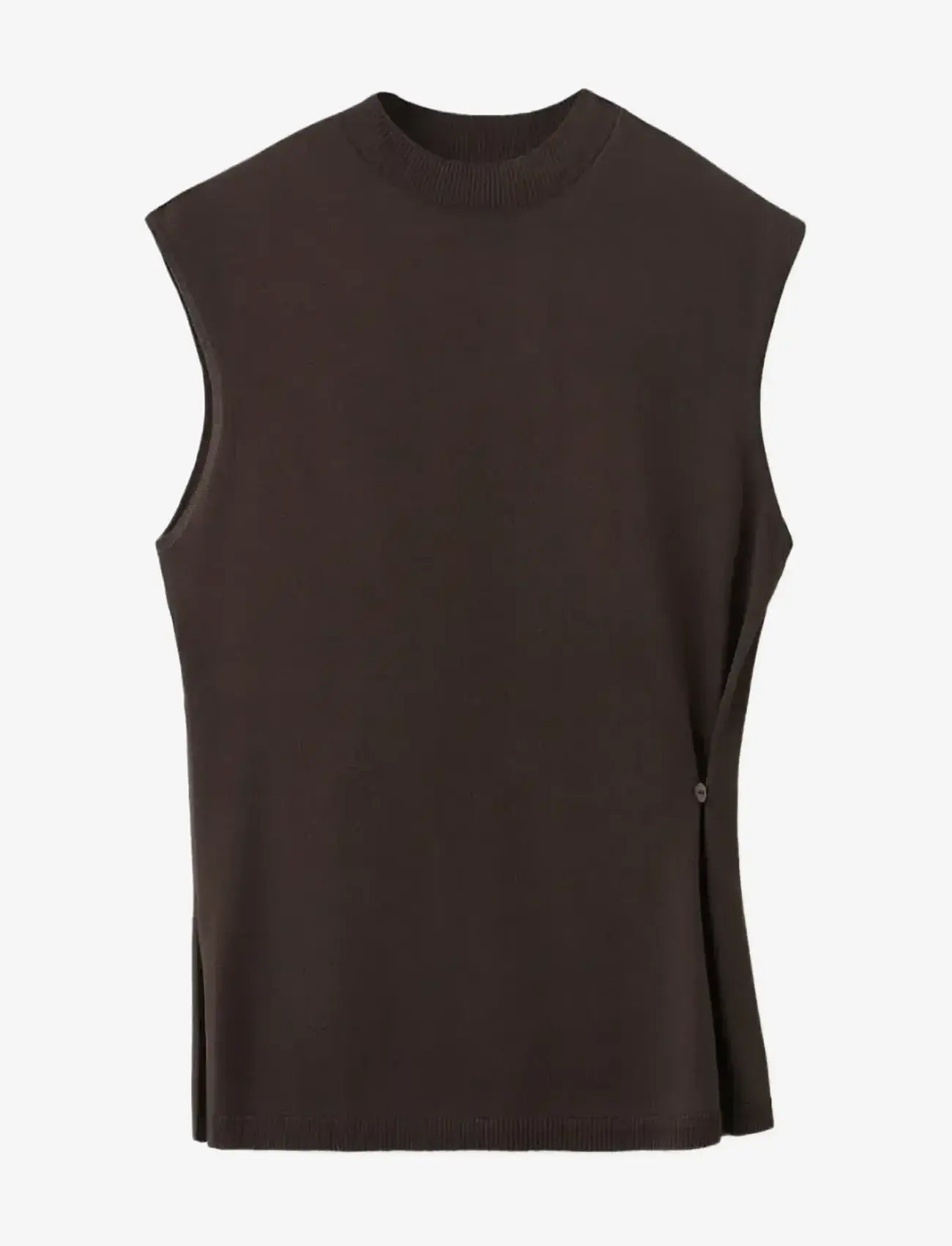 Mango - Side gathered knitted top - tanktops - dark brown - 1