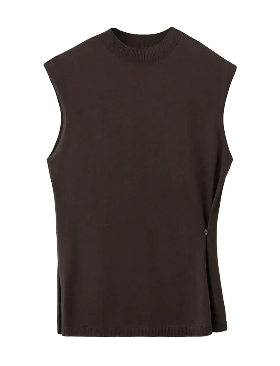 Mango - Side gathered knitted top - tanktops - dark brown - 1