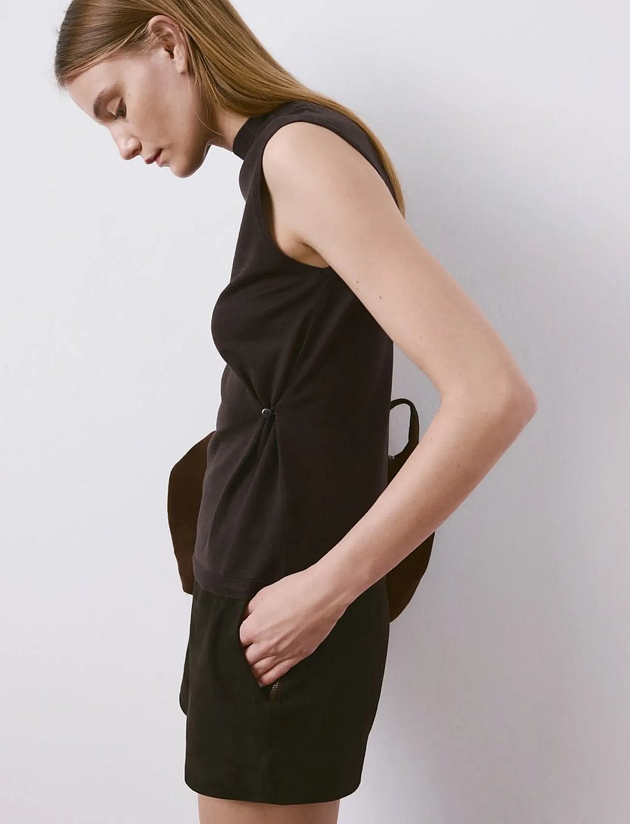 Mango - Side gathered knitted top - tanktops - dark brown - 0