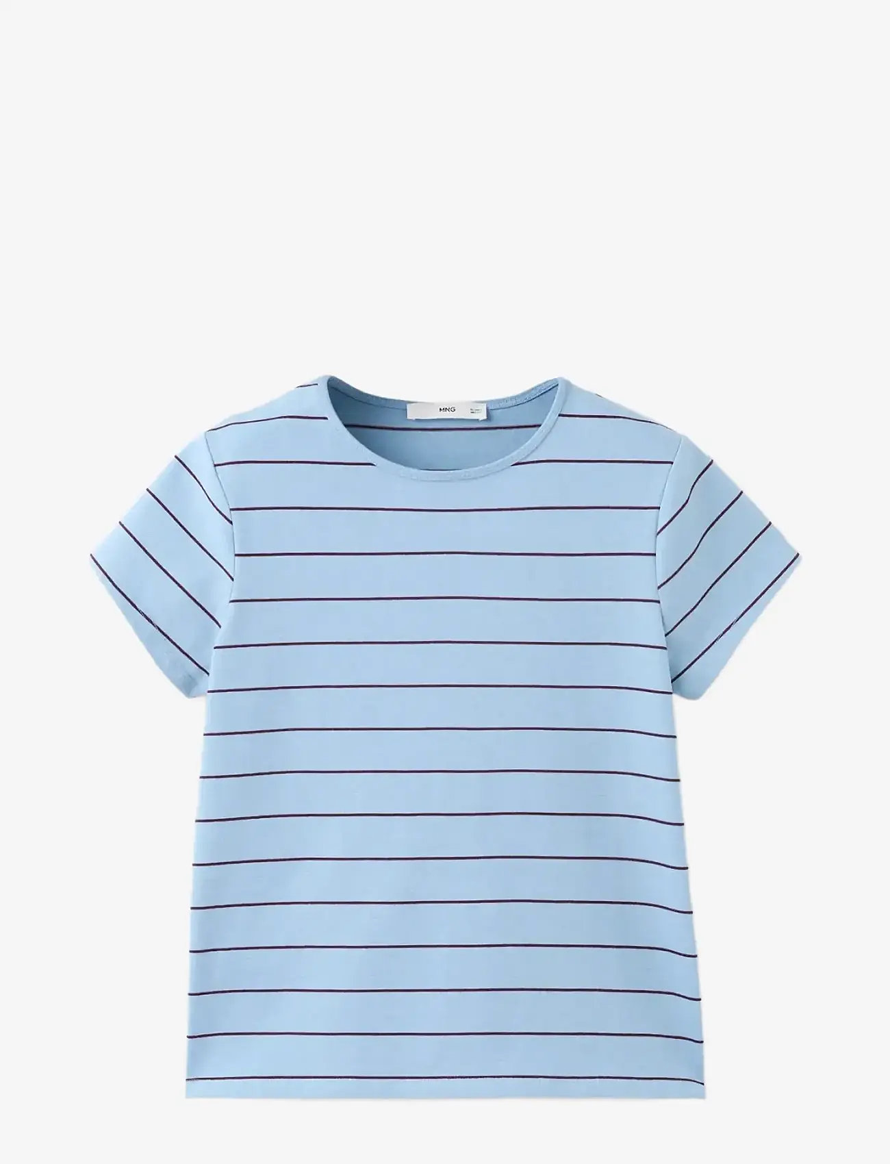Mango - Striped cotton T-shirt - t-shirts - medium blue - 1