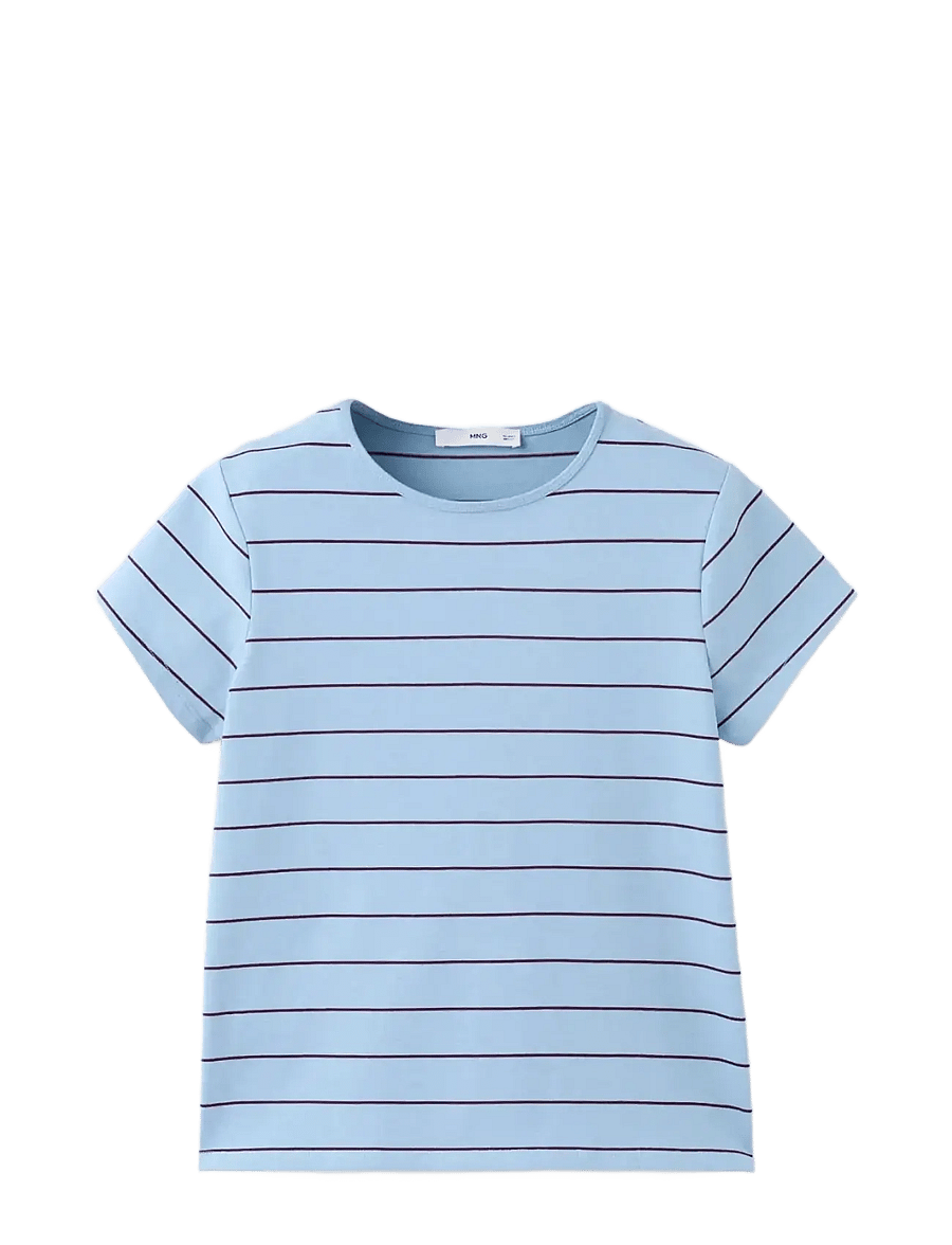 Mango - Striped cotton T-shirt - t-shirts - medium blue - 1