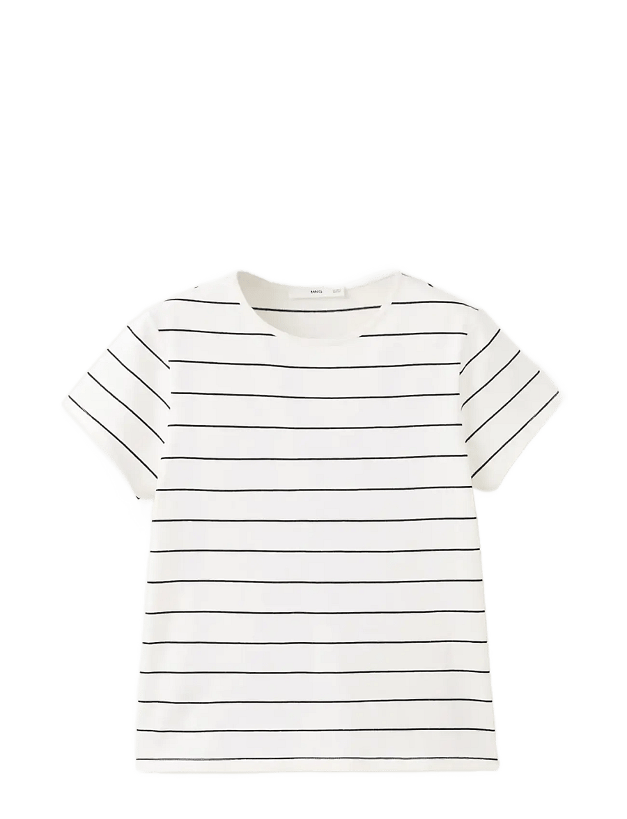 Mango - Striped cotton T-shirt - t-shirts - natural white - 1