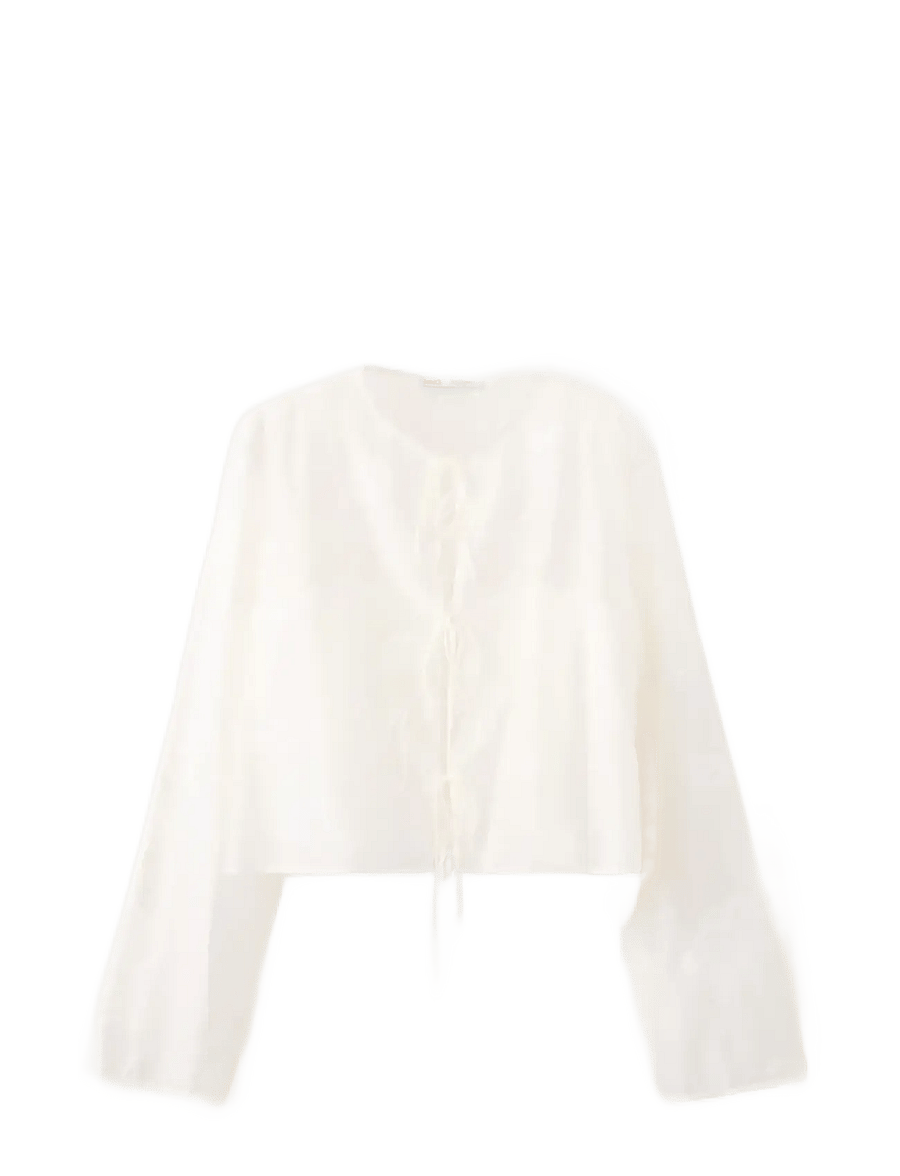 Mango - Lyocell blouse with floral embroidery - langærmede bluser - natural white - 1