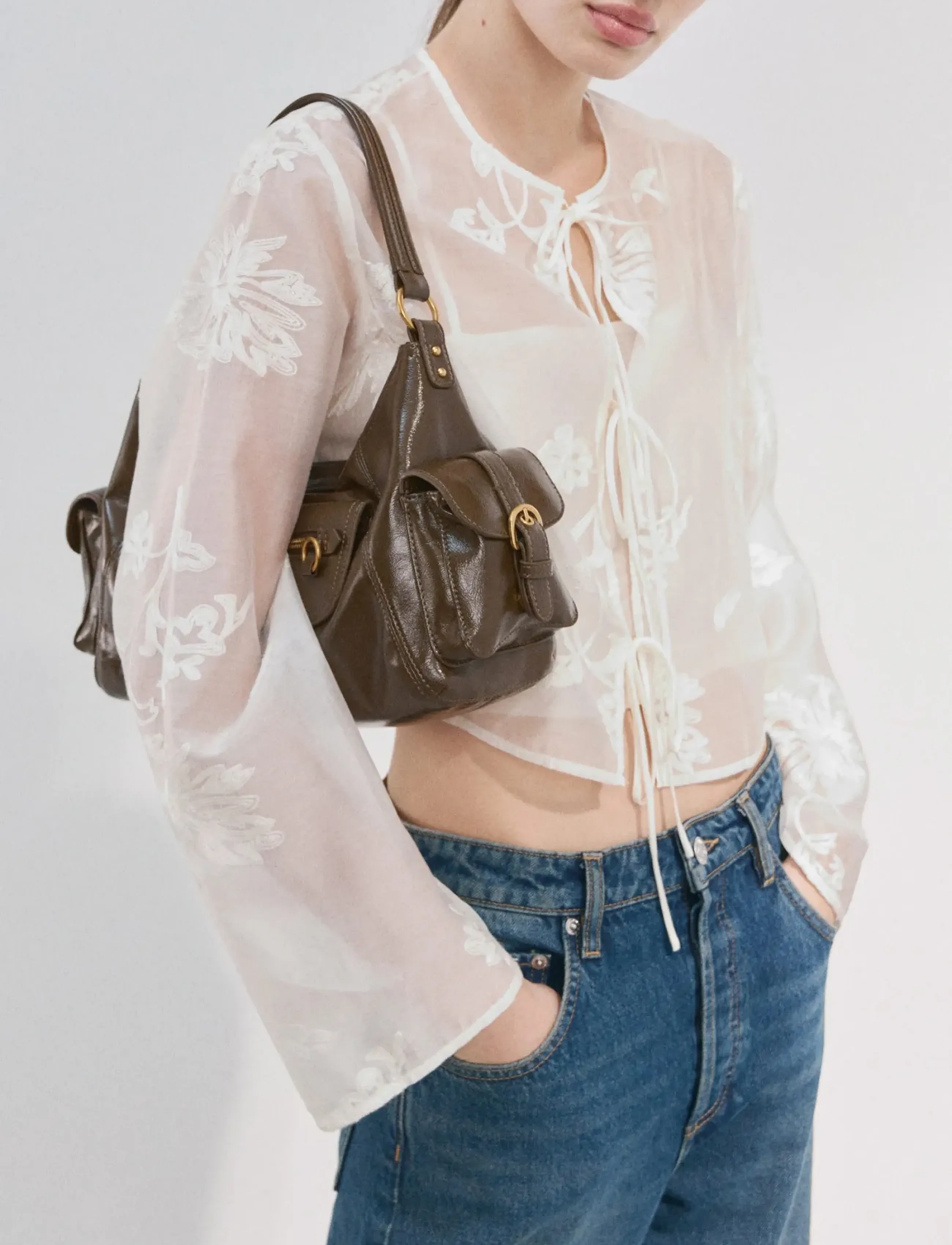 Mango Lyocell Blouse With Floral Embroidery, L, Blouses, Weiß - Long-sleeved, Frauen