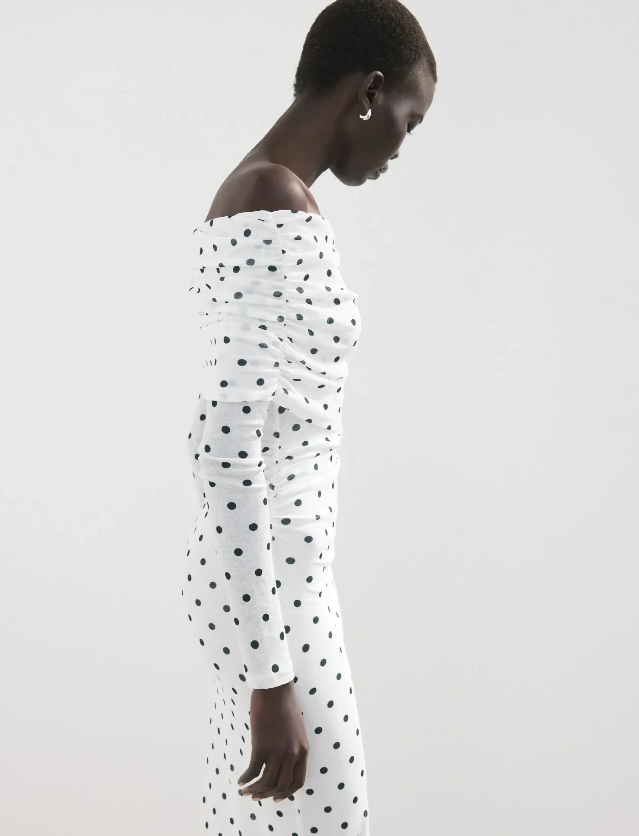 Mango Polka Dot Bandeau Dress, Kvinder, Polka Prikket Bandeau Langærmet Kjole, Hvid, Str: S