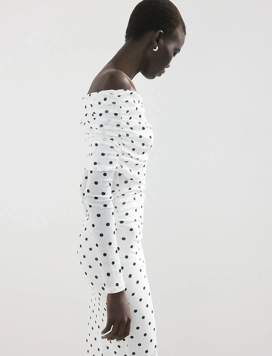 Mango - Polka dot bandeau dress - cocktailklänningar - white - 0