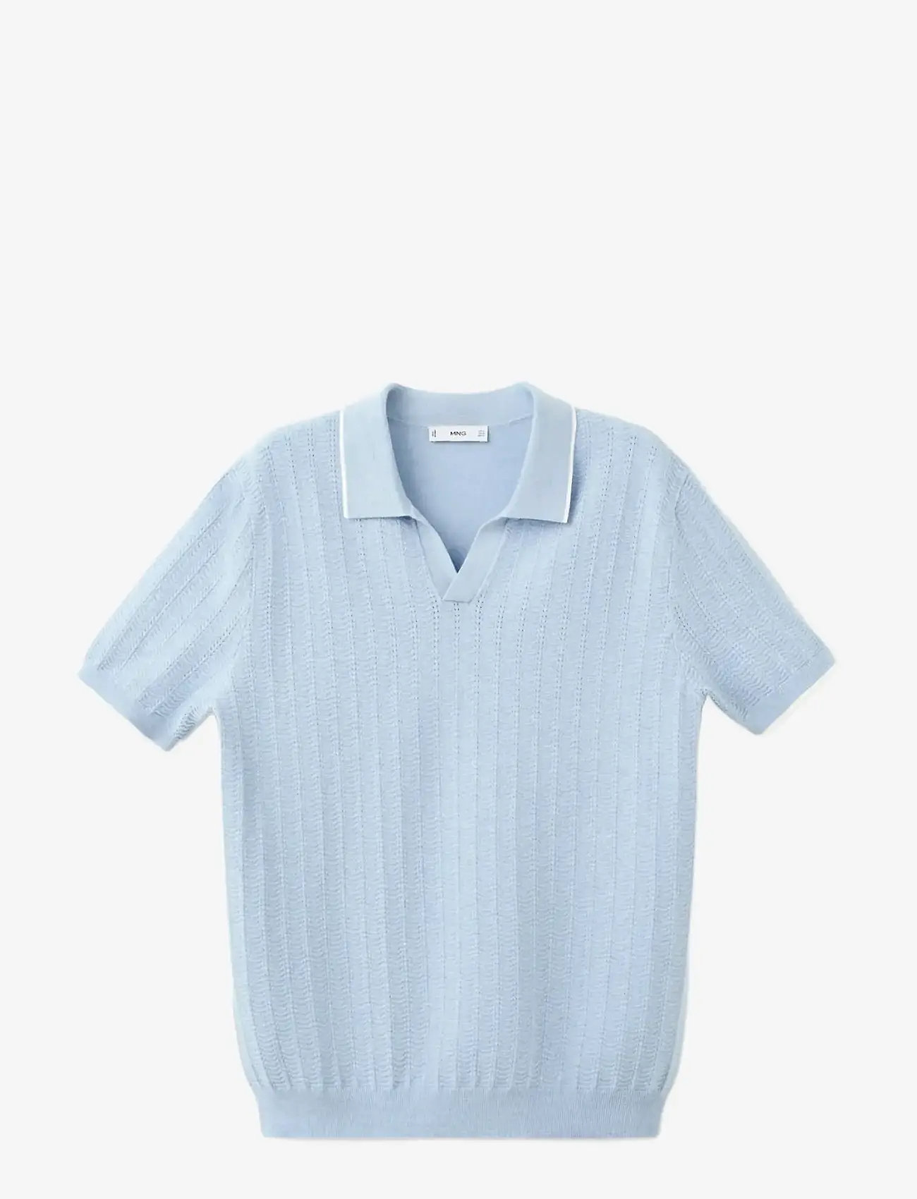 Mango - Structured fine-knit polo shirt - mehed - lt-pastel blue - 1