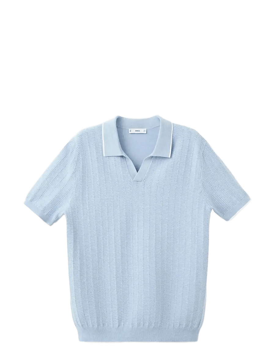 Mango - Structured fine-knit polo shirt - stickade pikéer - lt-pastel blue - 1