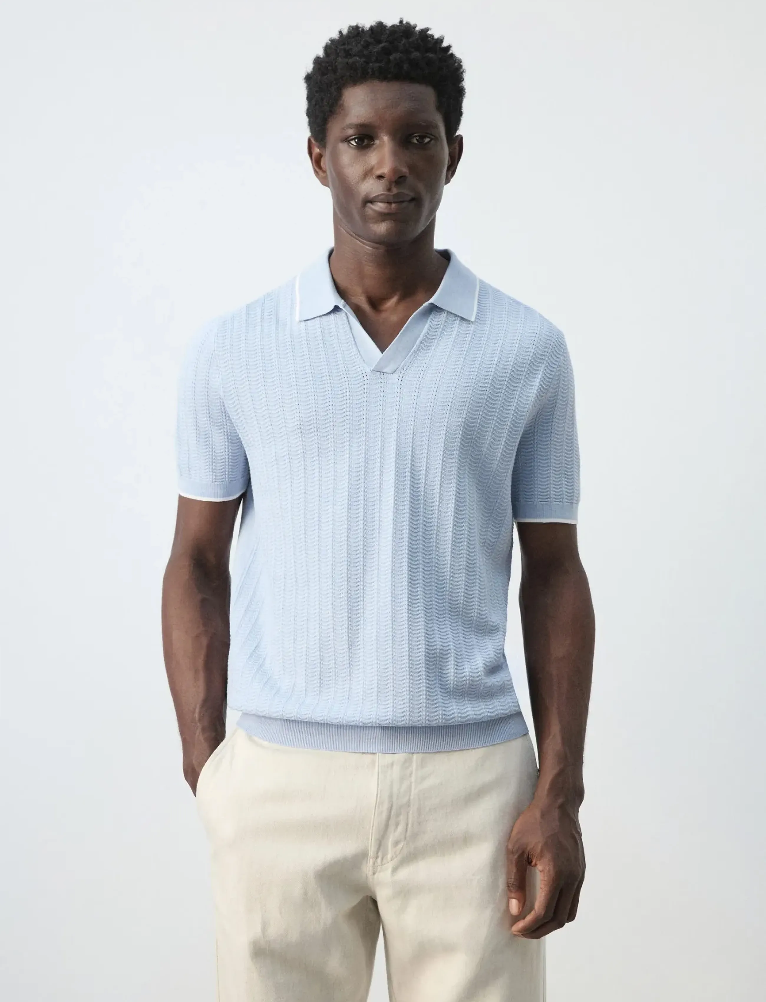 Mango Structured fine-knit polo shirt - Strik - LT-PASTEL BLUE / blue