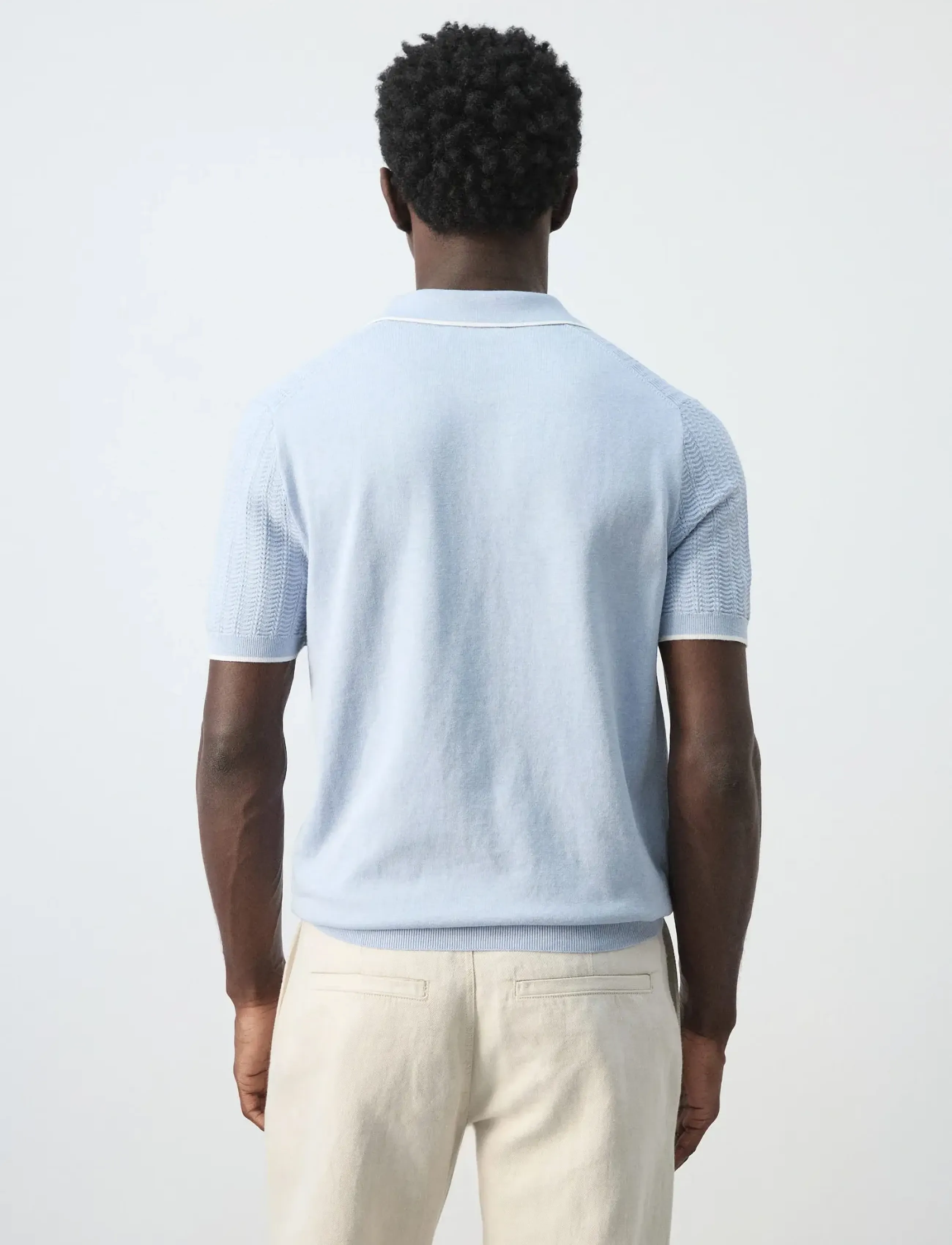 Mango - Structured fine-knit polo shirt - mehed - lt-pastel blue - 2
