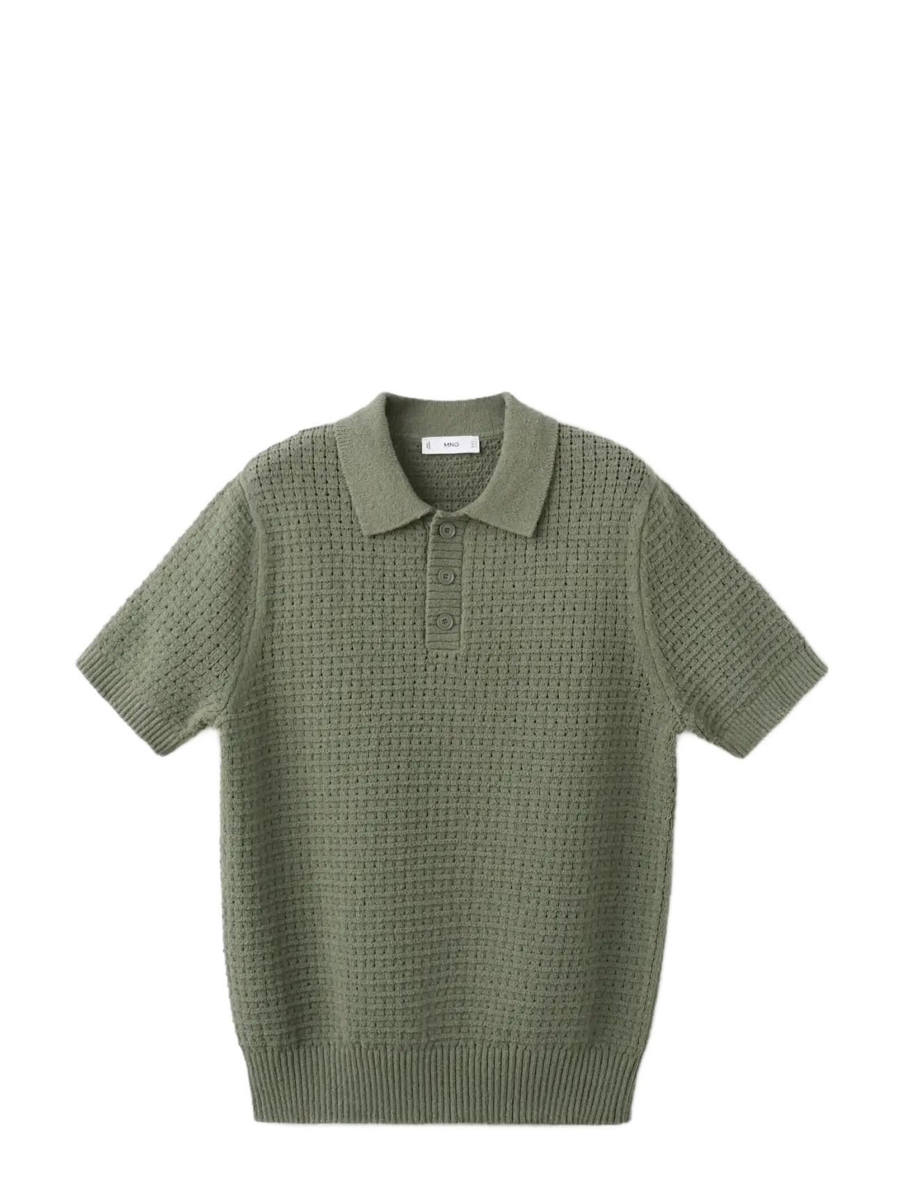 Mango Waffle knit polo - Poloer - MEDIUM GREEN / khaki/green