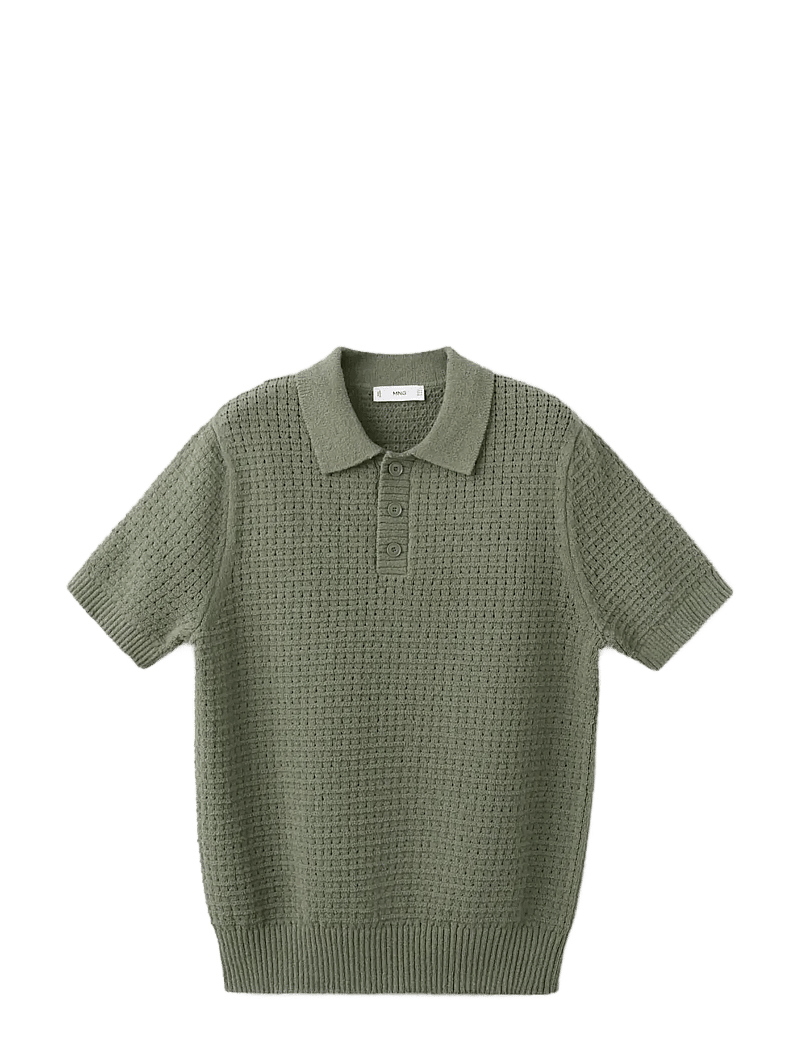 Mango - Waffle knit polo - kortærmede poloer - medium green - 1